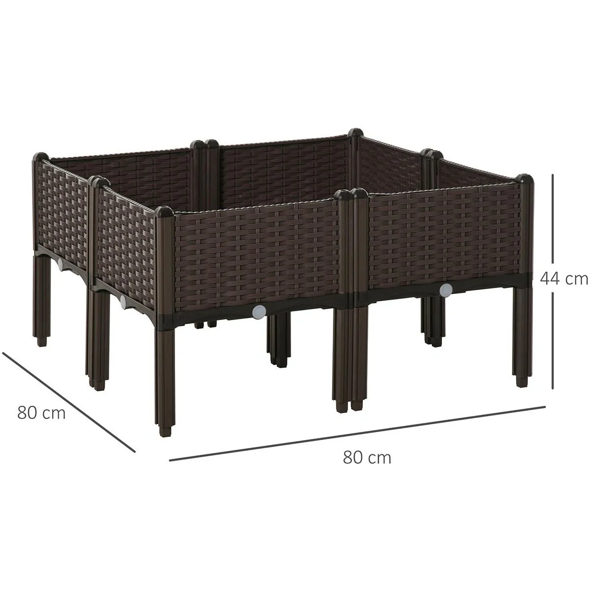 Hochbeet 4-teiliger Pflanzkasten mit Abflusslöchern Rattan-Look Blumenkasten DIY Braun 40 x 40 x 44 cm - 5