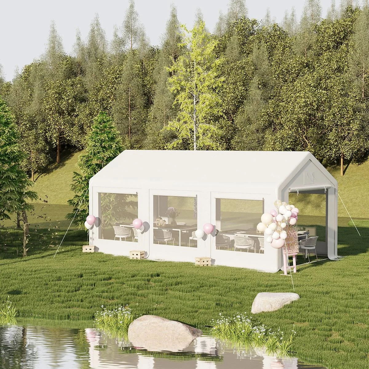 Pavillon 6 x 3 M - weiß - 5