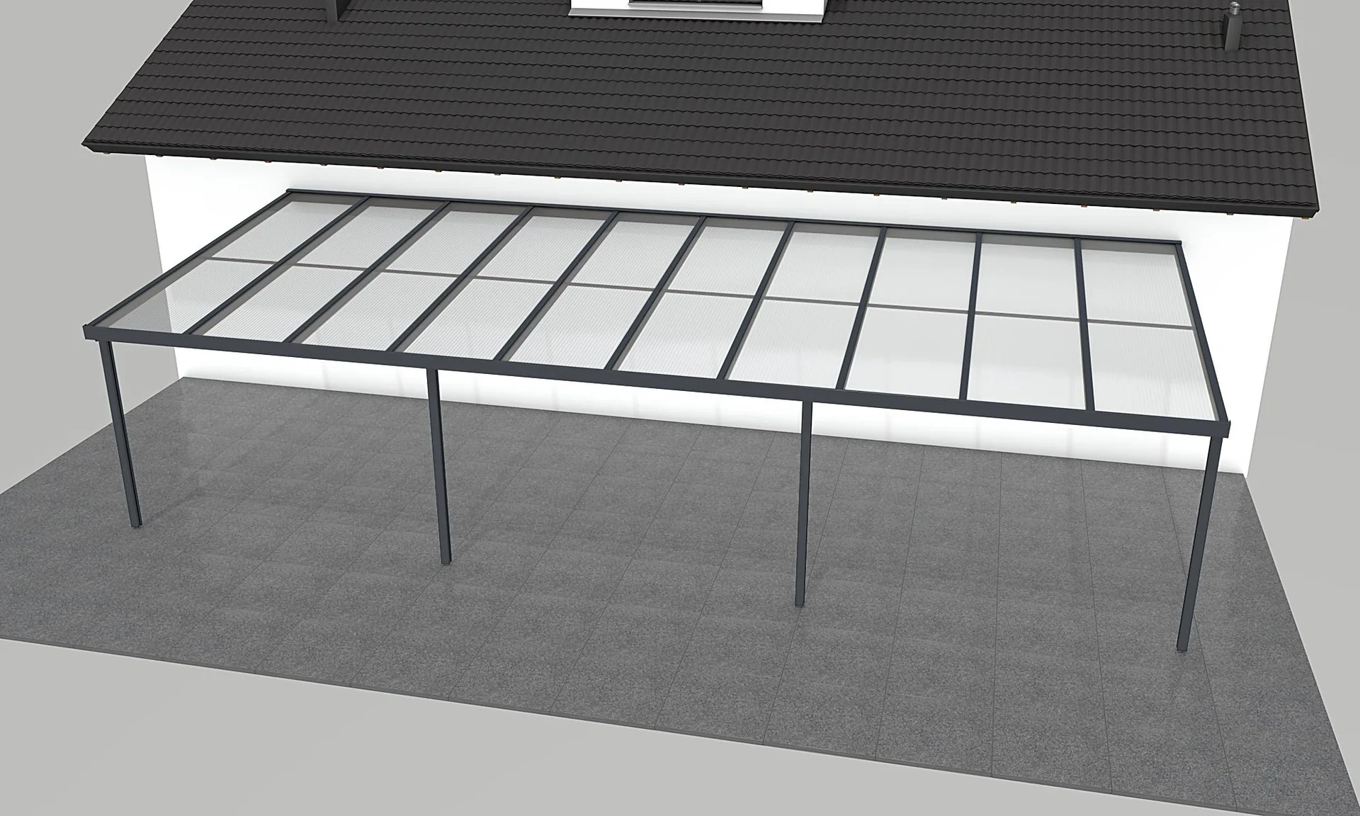 Terrassendach Premium, anthrazit, 10140 x 4060 mm - Acryl Stegplatten 16mm, klar - 1