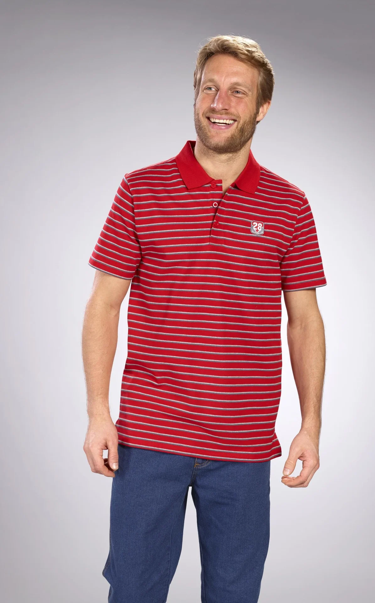 Poloshirt geknöpft, rot-gestreift, Gr.M - 8