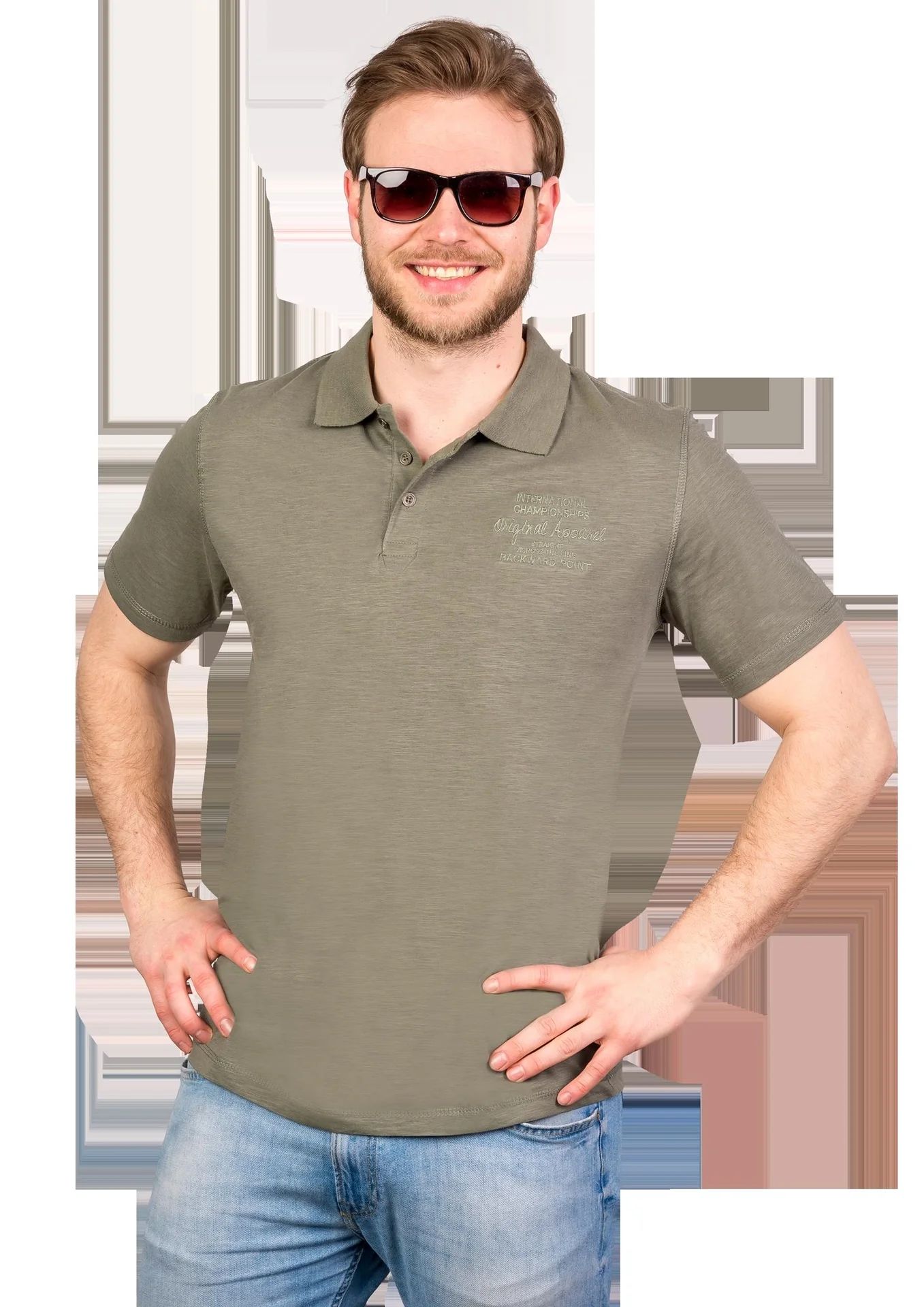 Poloshirt mit Knopfleiste, Farbe khaki, Gr. M - 1