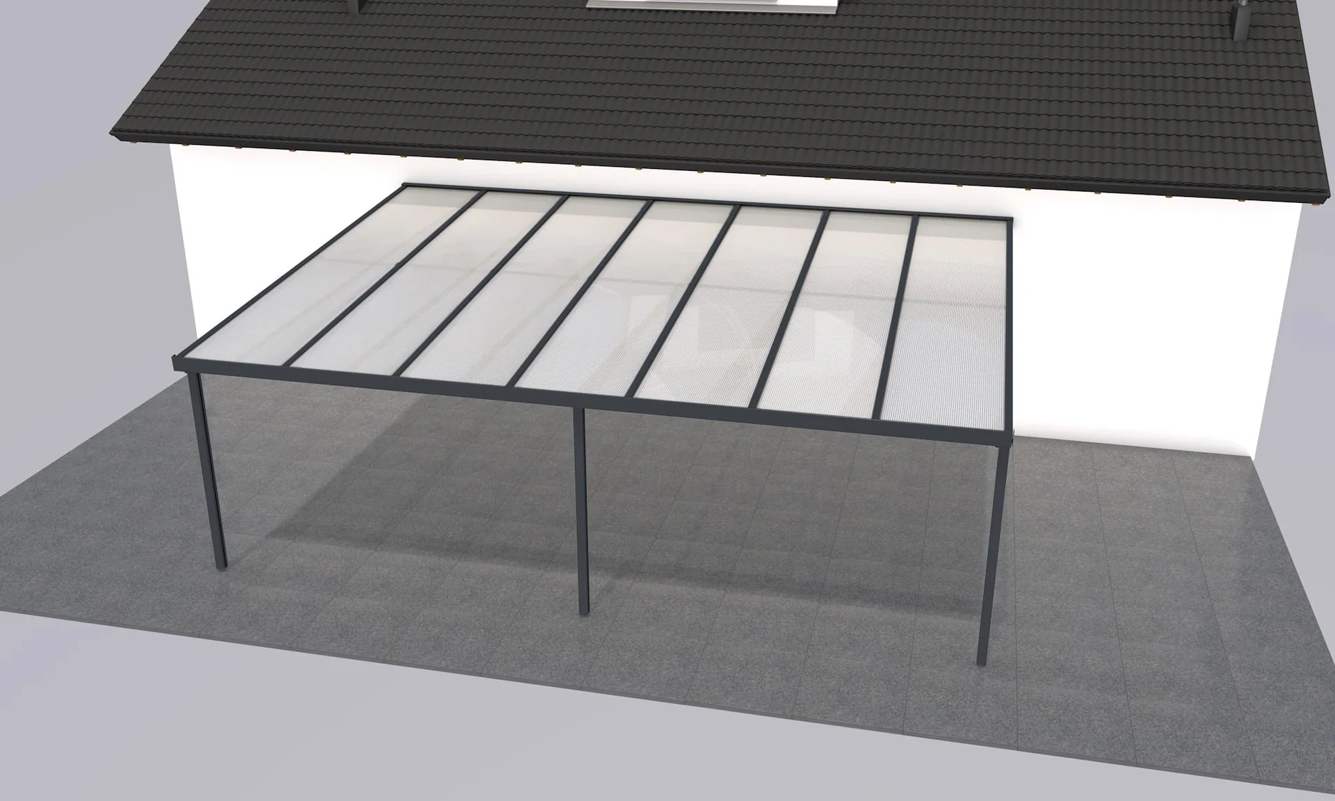 Terrassendach Premium, anthrazit, 7120 x 5060 mm - Polycarbonat Stegplatten 16 mm, weiß gestreift - 2