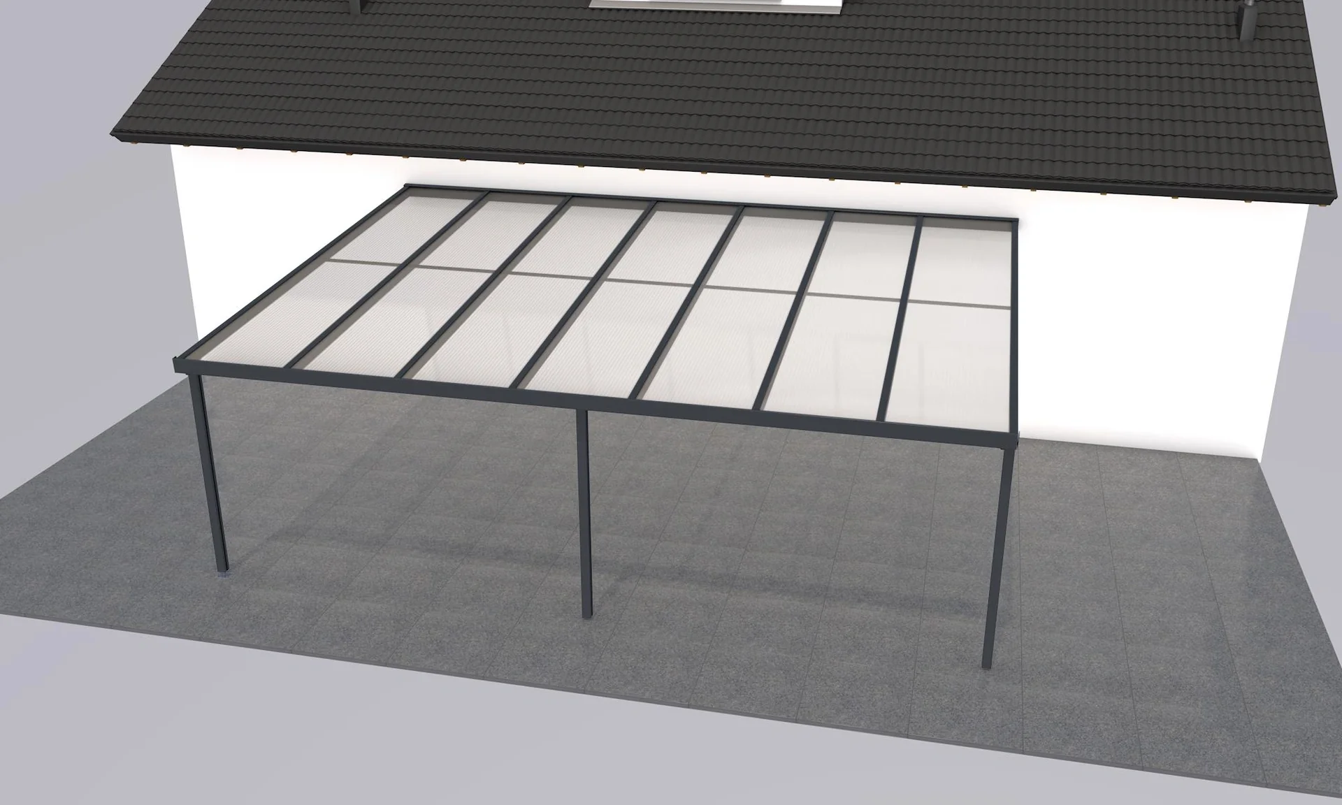 Terrassendach Premium, anthrazit, 7120 x 5060 mm - Acryl Stegplatten 16mm, klar - 1