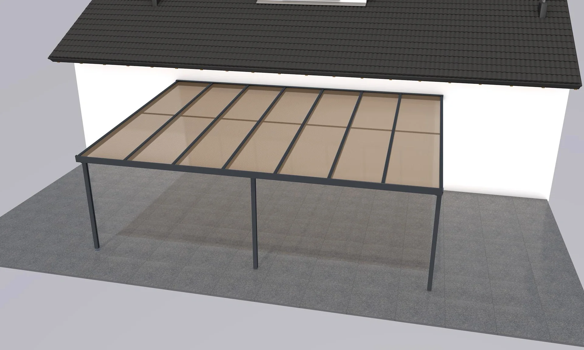 Terrassendach Premium, anthrazit, 7120 x 5060 mm - Acryl Stegplatten 16mm, bronze - 2