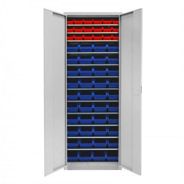Regalschrank mit Tür, 12 Fachböden, 58 Lagersichtkästen Gr.3 / Gr. 2L - 1
