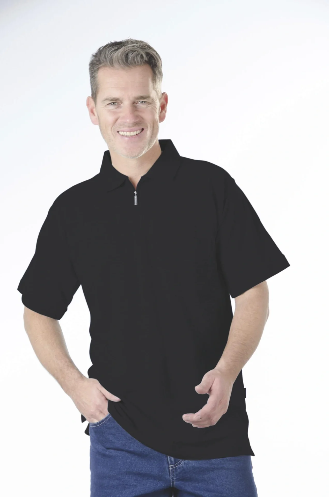 Poloshirt mit Reißverschluss, schwarz, Gr. L - 3