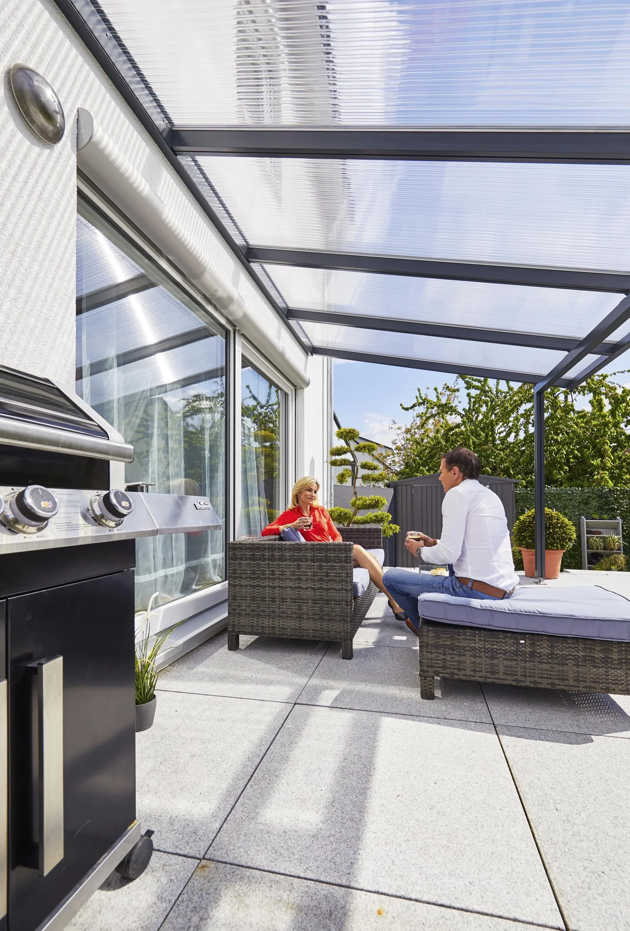 Terrassendach Premium, anthrazit, 4102 x 4060 mm - Polycarbonat Stegplatten 16 mm, weiß gestreift - 6