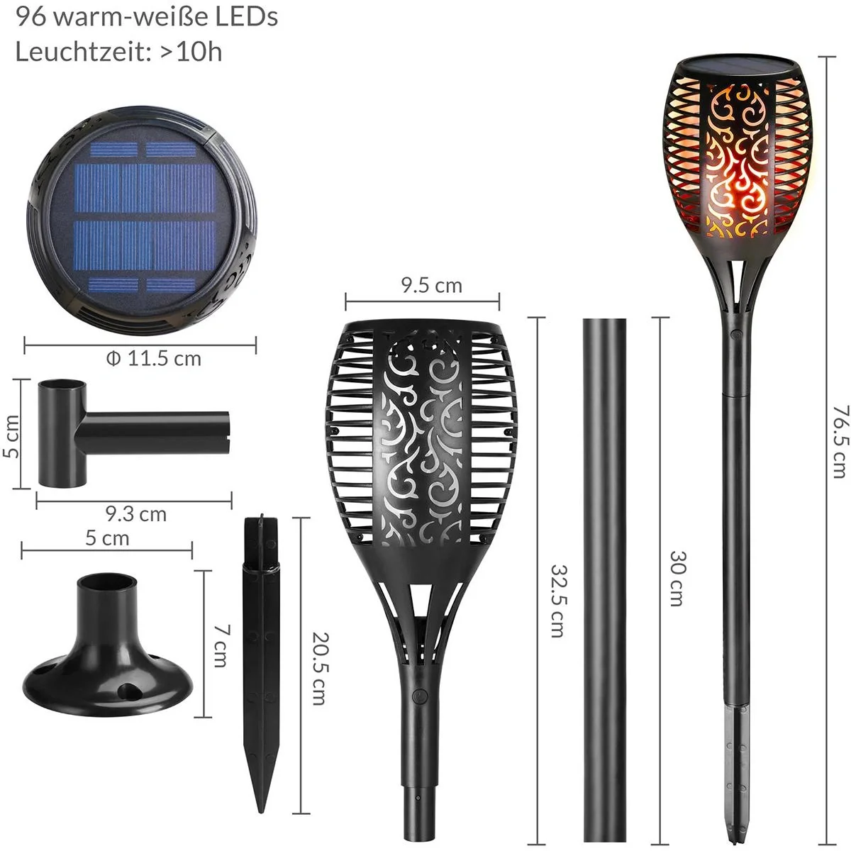 LED-Solartaschenlampe - 2er-Set - Mit Flammeneffekt - 10