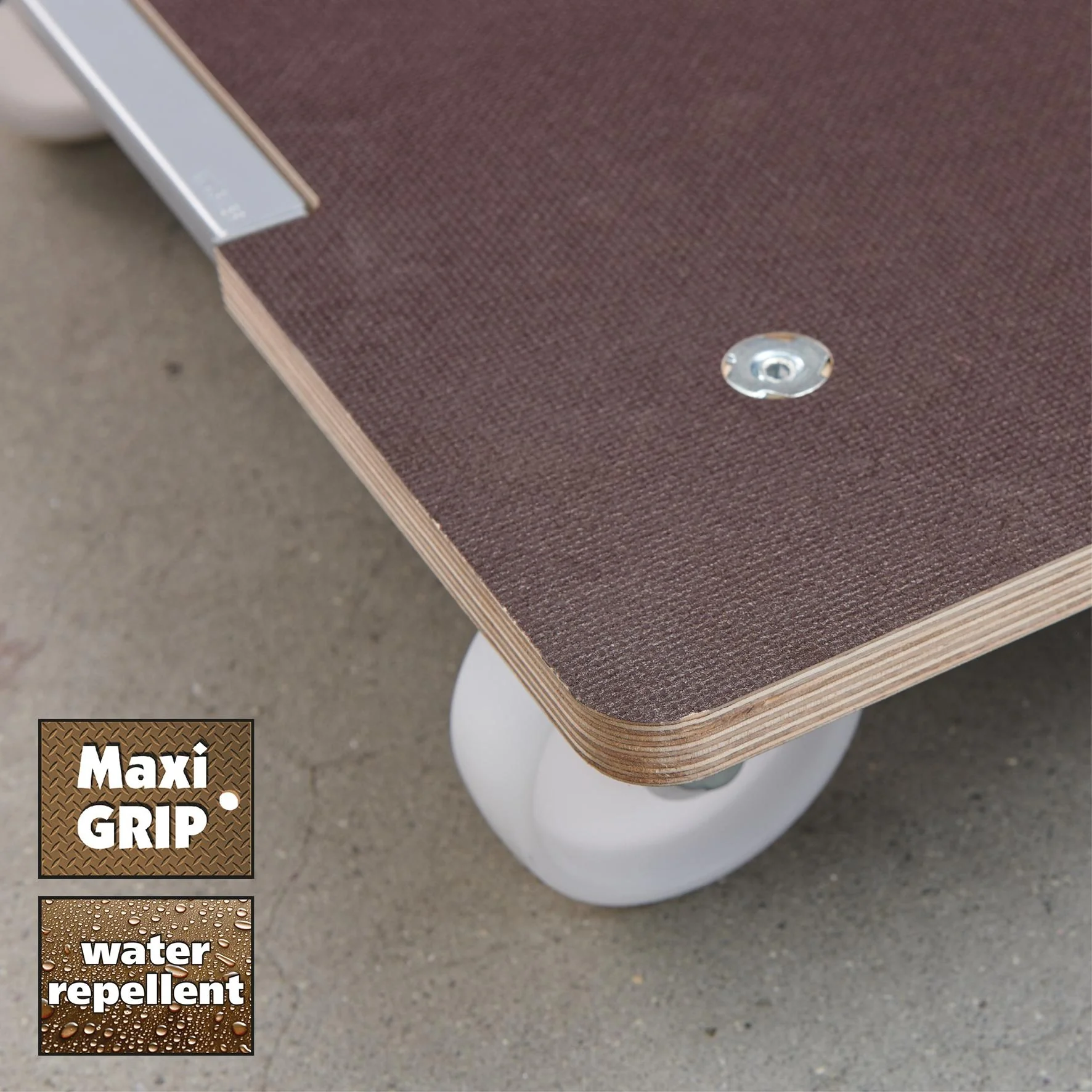 Transporthilfe MM 1379, 80 x 60 x 13,5 cm, harte Rollen Ø 100 mm, Rollenlager, Platte Maxigrip FSC®, Tragkraft 400 kg - 9