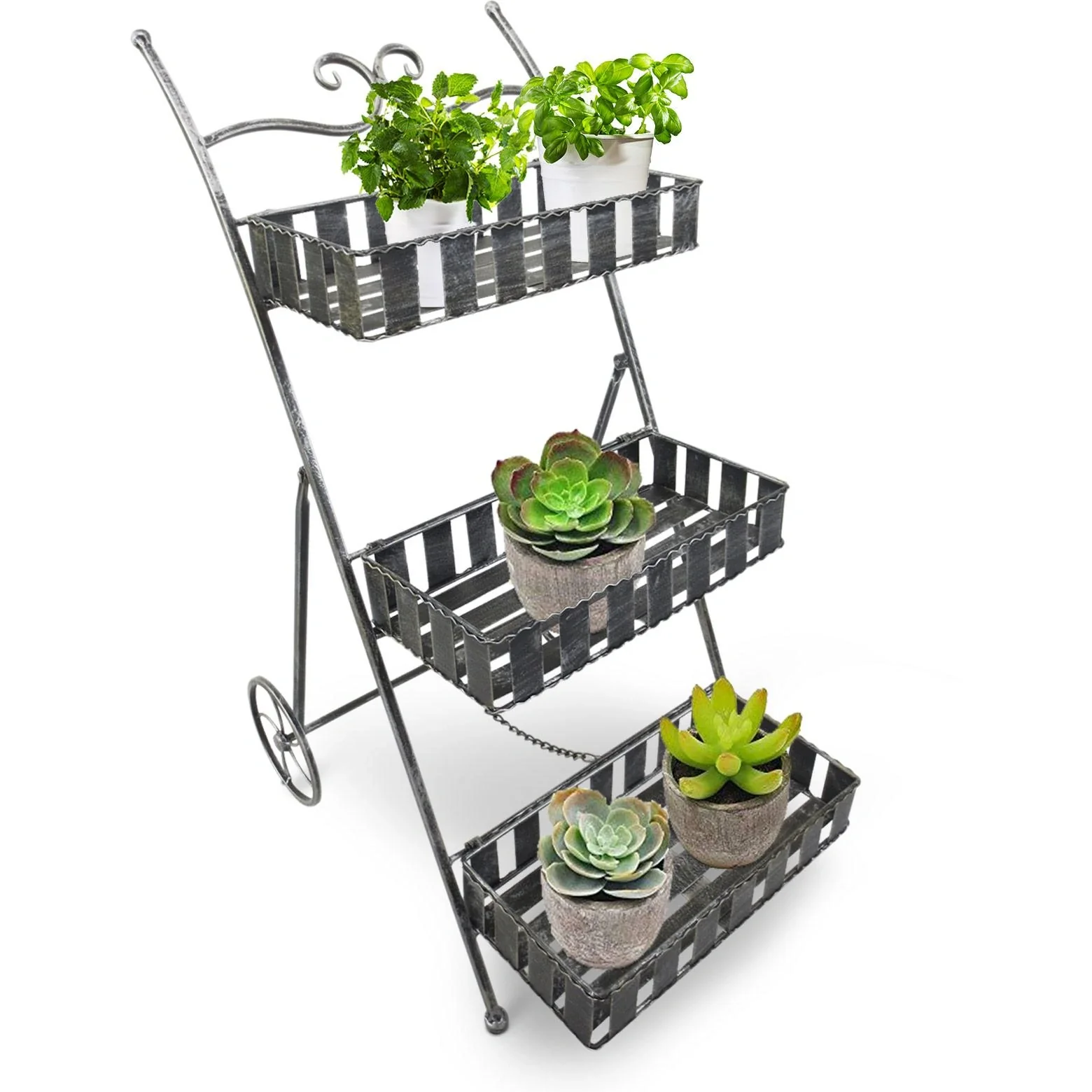 Pflanzregal Pflanzenständer Blumenregal Pflanzenkasten 3 x Ebene Metall Silbergrau 53 x 39 x 79 cm - 9