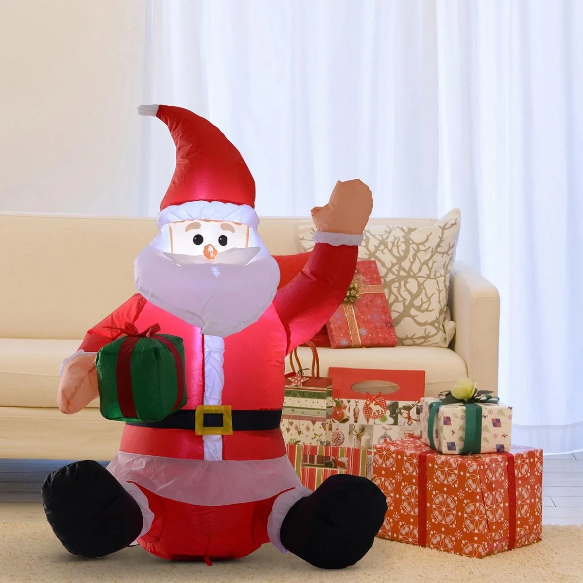 Selbstaufblasbare Weihnachtsmann mit LED-Beleuchtung rot - 1