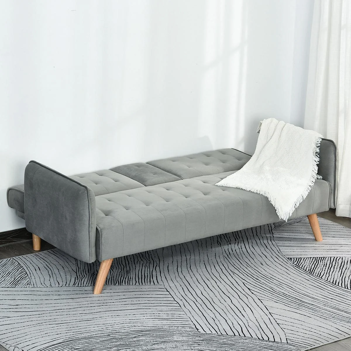 Schlafsofa, Klappsofa, 3-Sitzer Stoffsofa, Chaiselongue, Bettsofa, Sofa mit Schlaffunktion, Sofagarnitur, Verstellbarer - 4