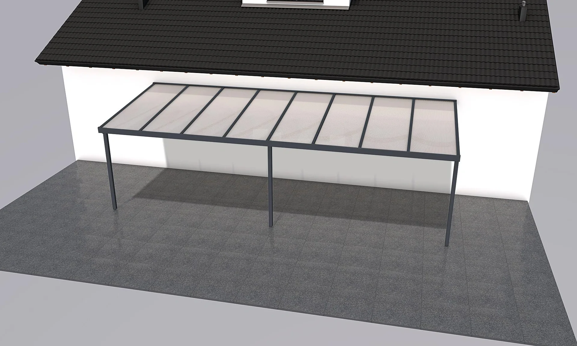 Terrassendach Premium, anthrazit, 8125 x 3060 mm - Polycarbonat Stegplatten 16 mm, weiß gestreift - 2