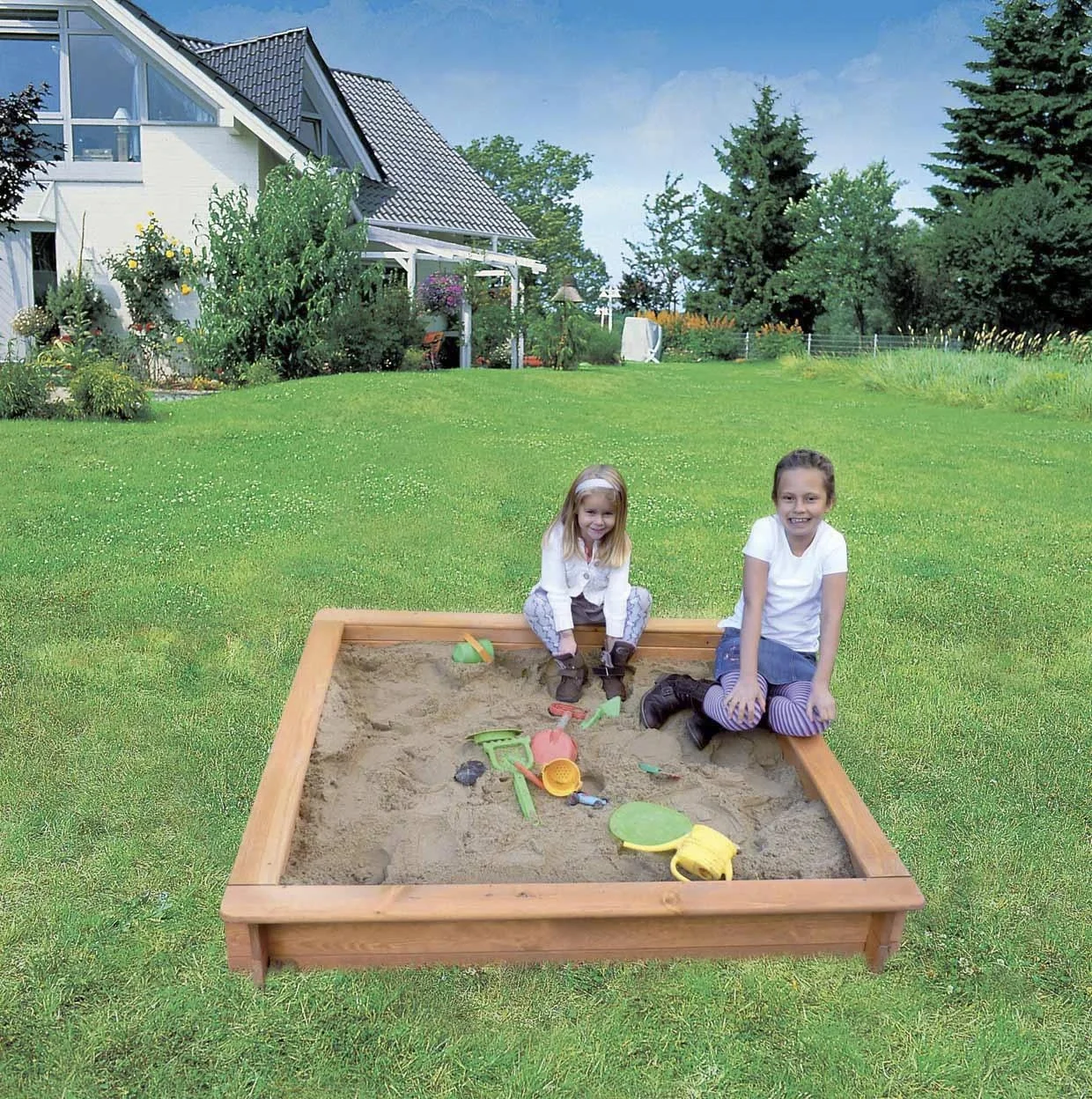 Sandkasten Jonas 120x120 mit weißer Abdeckplane - 2