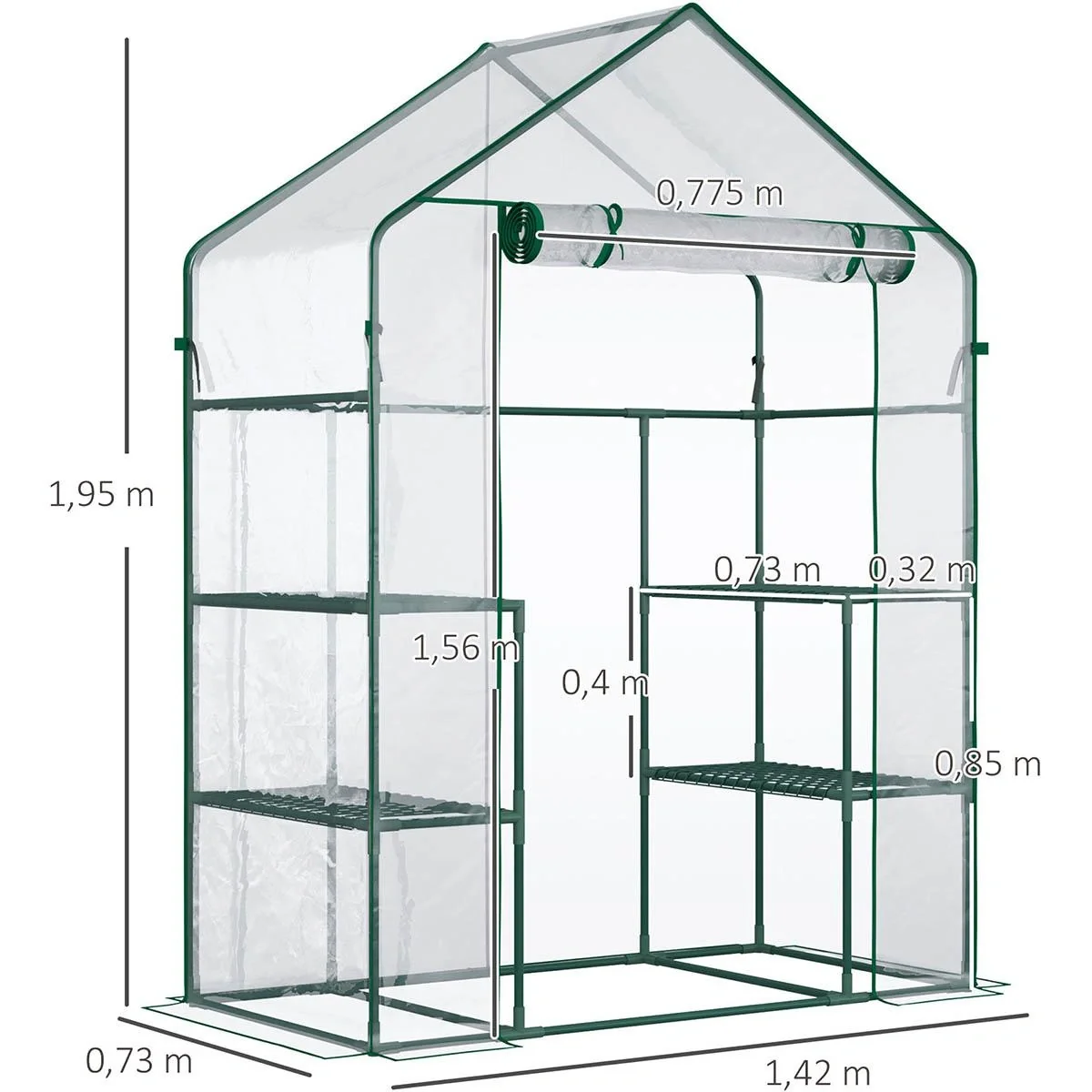 Foliengewächshaus begehbares Gartenhäuschen Tomatengewächshaus Treibhaus Frühbeet mit 6 Regalen Transparent Stahl PVC-Ku - 5