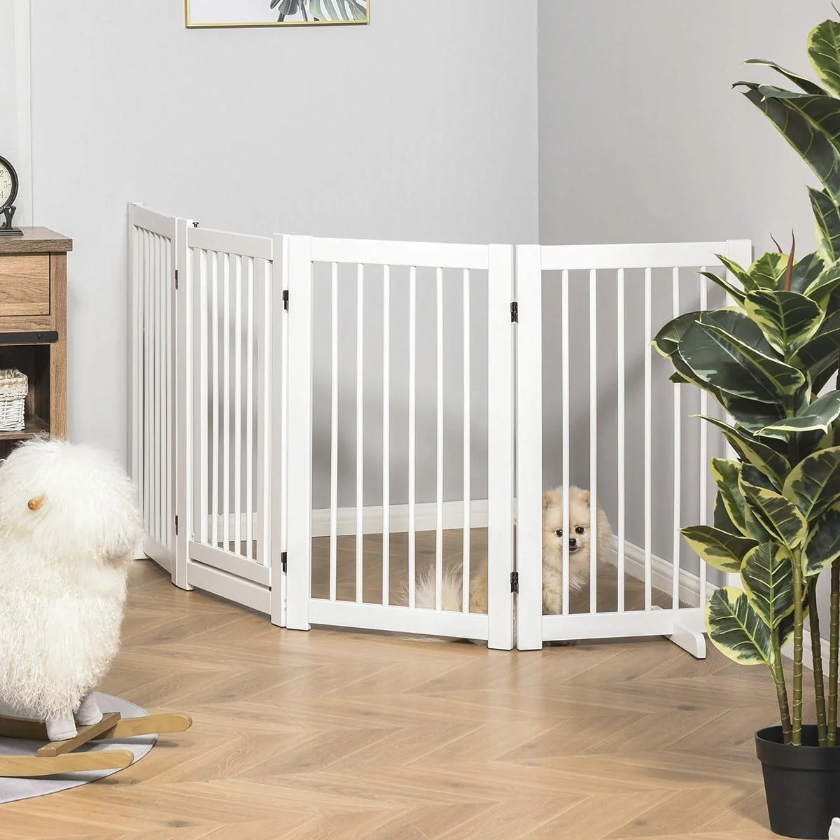 Schutzgitter für Tiere freistehende Sicherheitsgitter faltbar Hund mit 2 Stützfüße für Tier & Treppe Weiß 75 cm 4 Stücke - 4