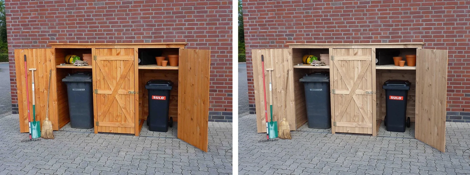 Mülltonnenschrank 3türig honigbraun - 2