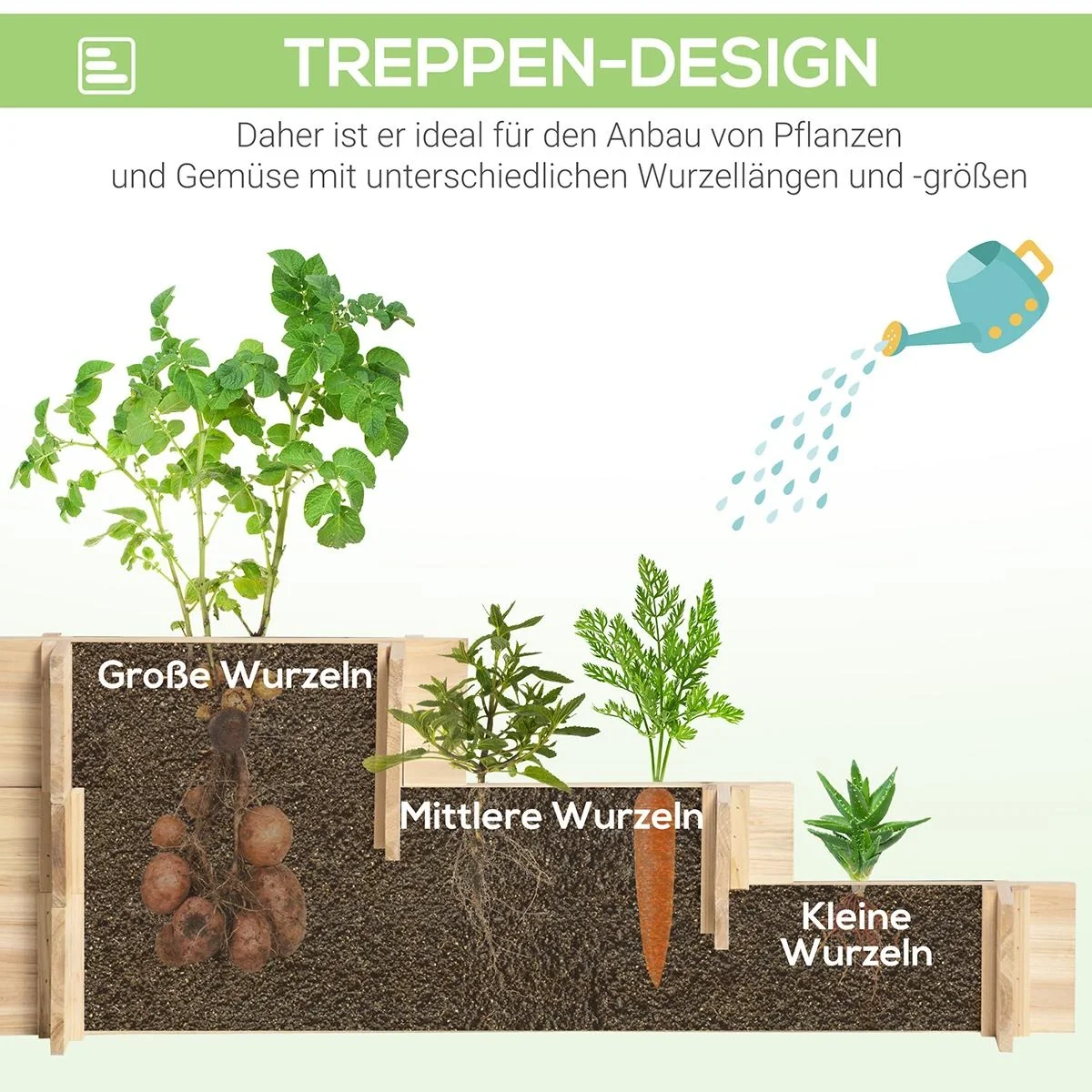 Hochbeet 3-stufige Gartenbeet Pflanzenbeet Kräuterbeet Blumentreppe für Balkon Garten Natur Holz 93 x 93 x 35 cm - 5
