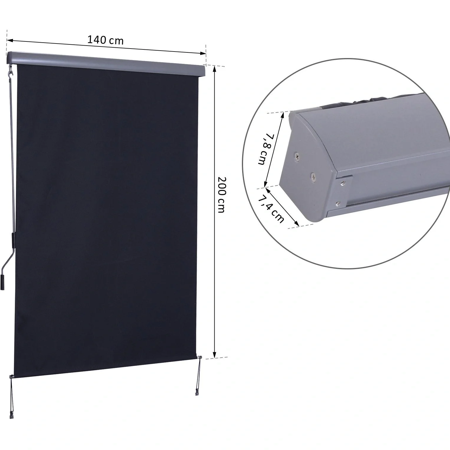 Windschutz Sonnenschutz Seitenrollo Sichtschutz mit Handkurbel Polyester + Aluminium Grau 140 x 200 cm - 7