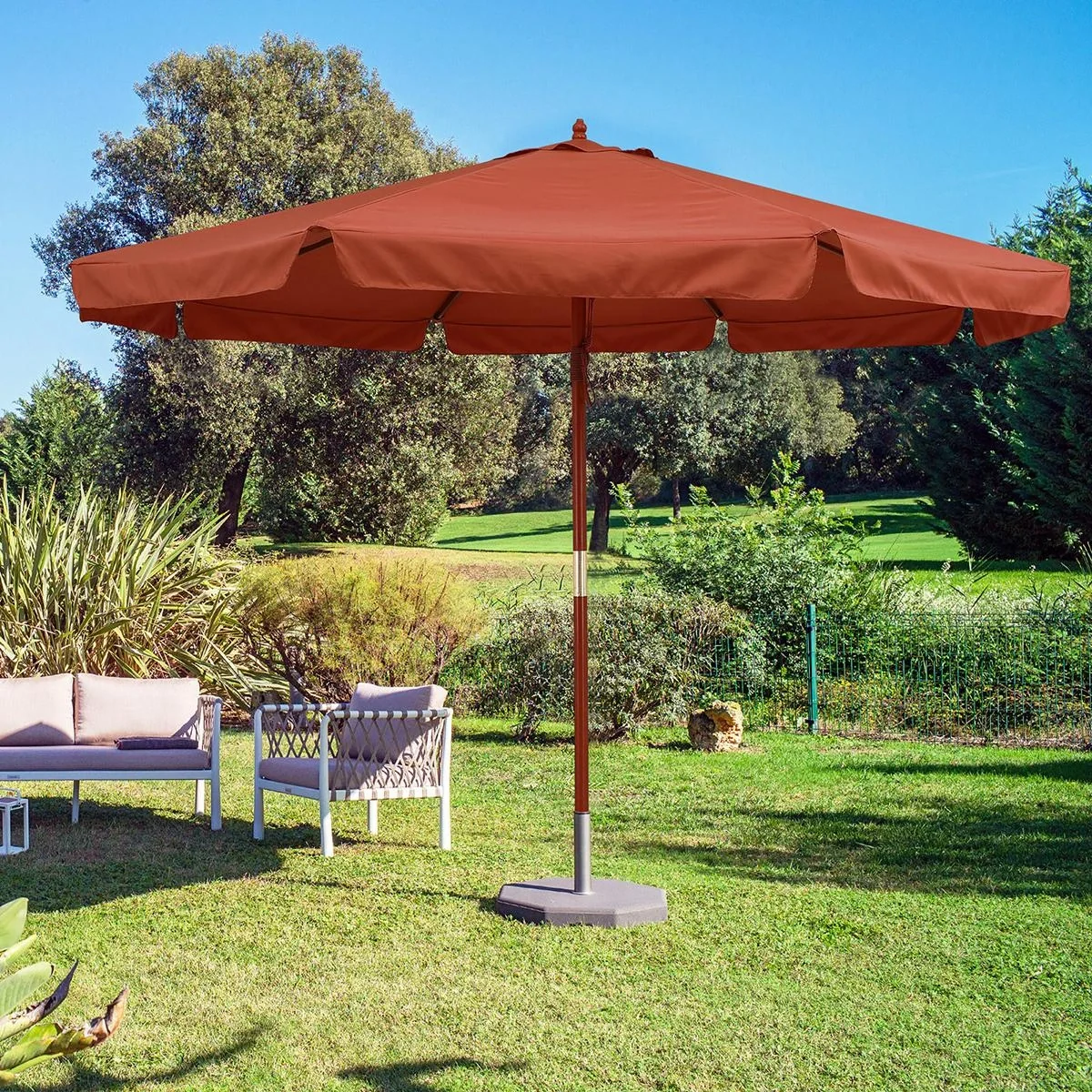 Sonnenschirm Terracotta Holz 330cm UV-Schutz 50+ - 6