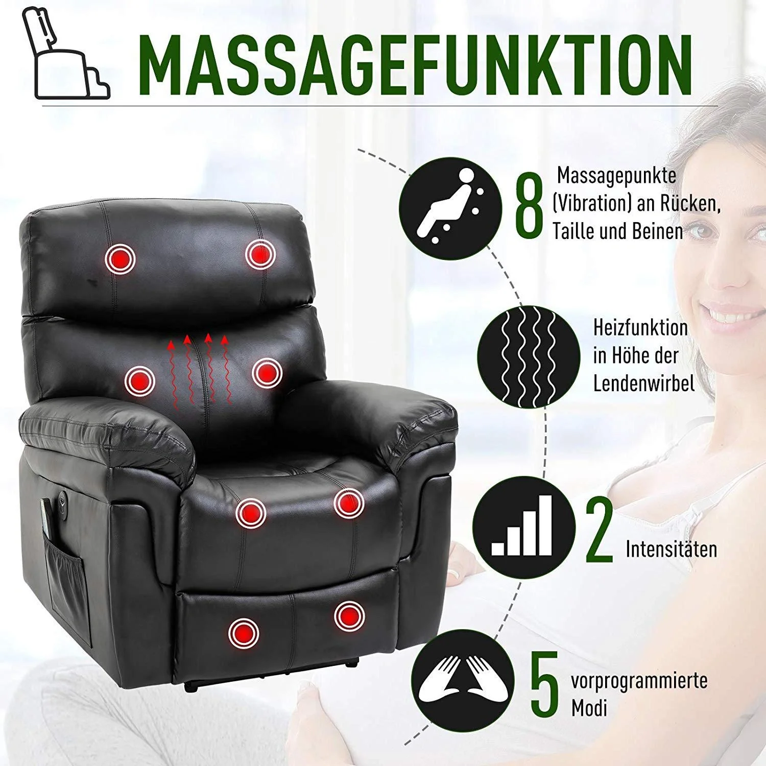 Massagesessel mit Wärme- und Liegefunktion - 1