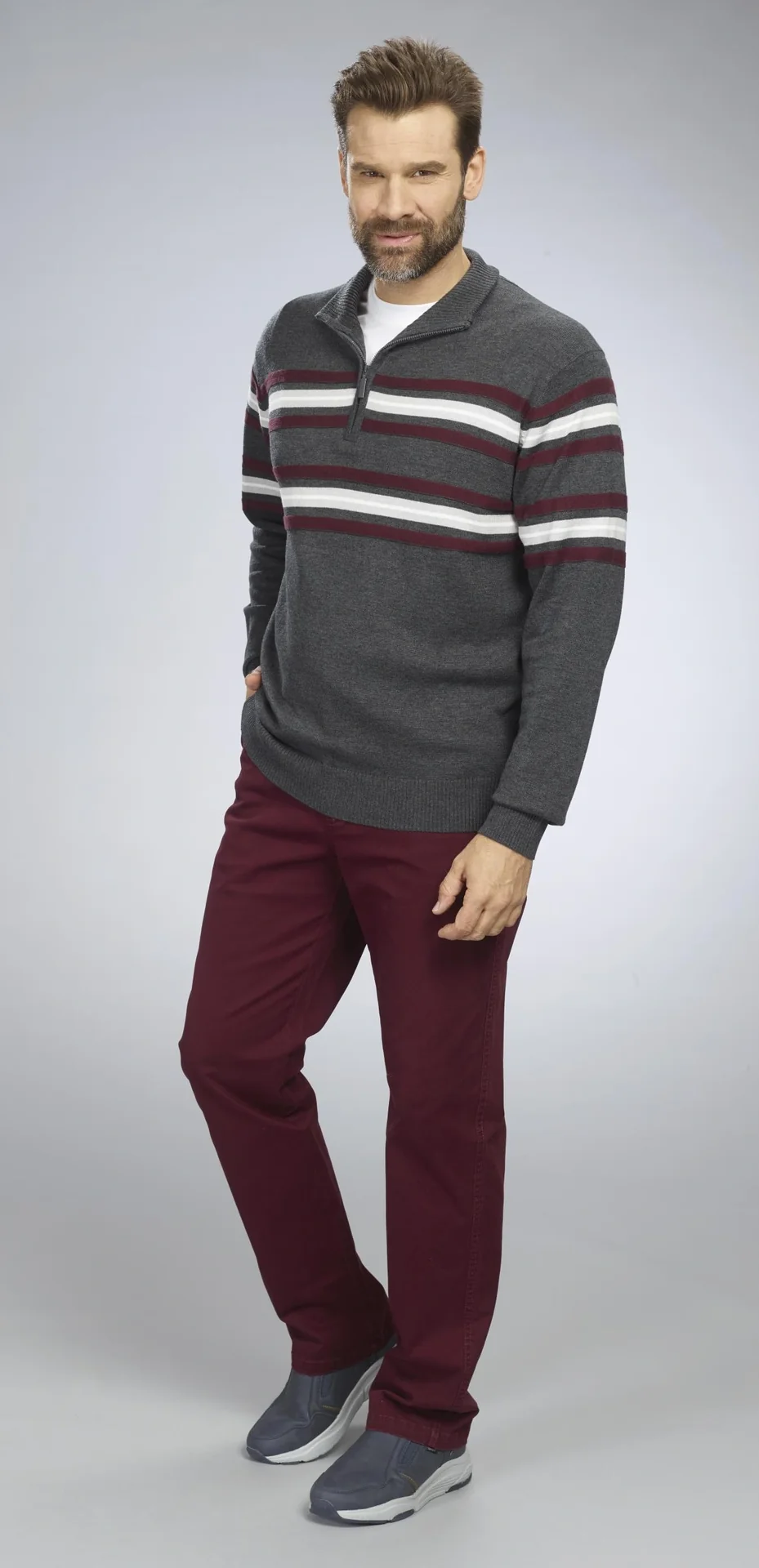 Pullover mit Streifen, Farbe anthra, Gr.M - 6