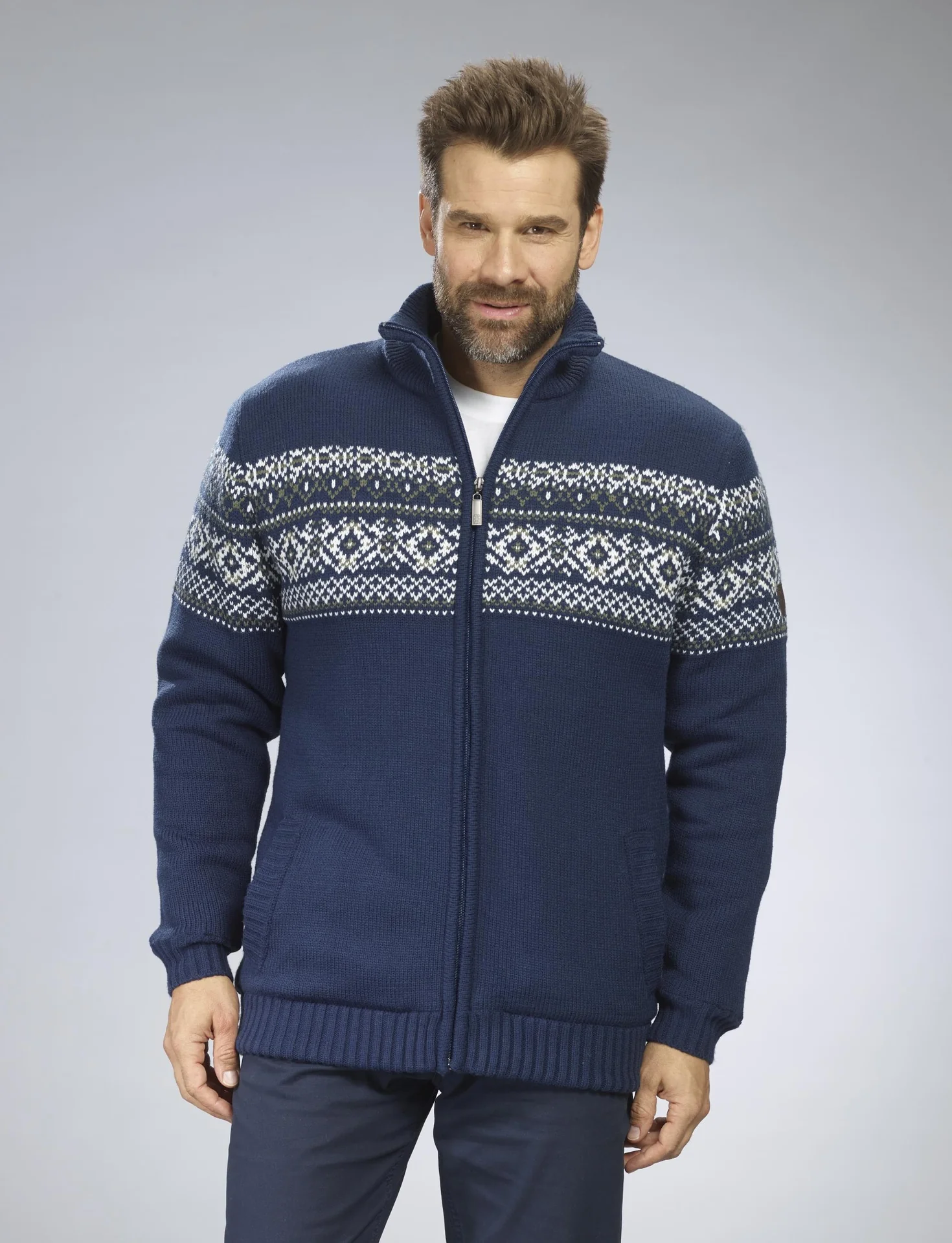 Strickjacke mit Berberfleece, Farbe marine, Gr.3XL - 2
