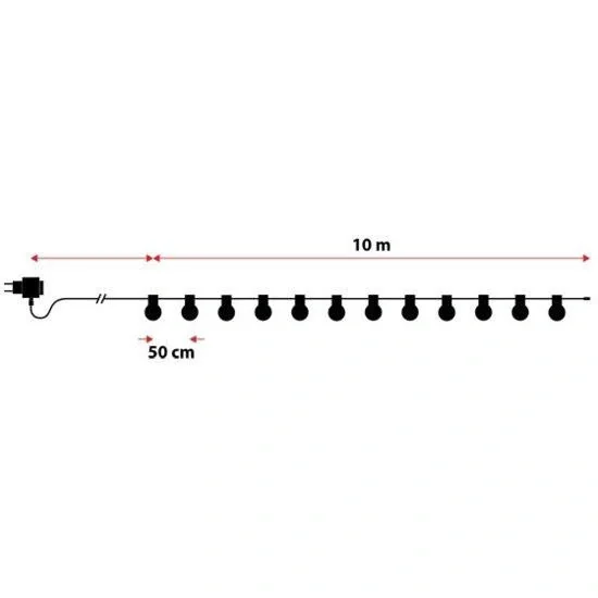 VT-71020 LED-Kabel 10 Meter mit Stecker, inkl. 20x 0,5W LED-Birnen, RGBY, 600 Lumen, IP44 - 6