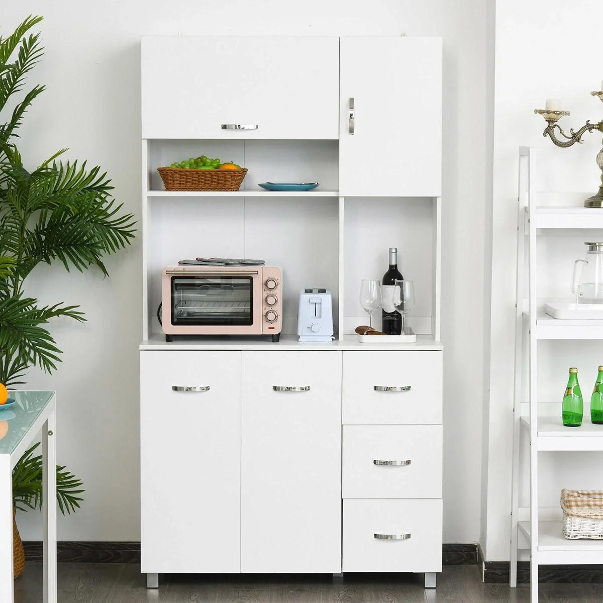 Küchenschrank Aufbewahrungsschrank Sideboard mit 3 Schubladen Hochschrank mit verstellbaren Ablagen Kommode Weiß 100x 39 - 4