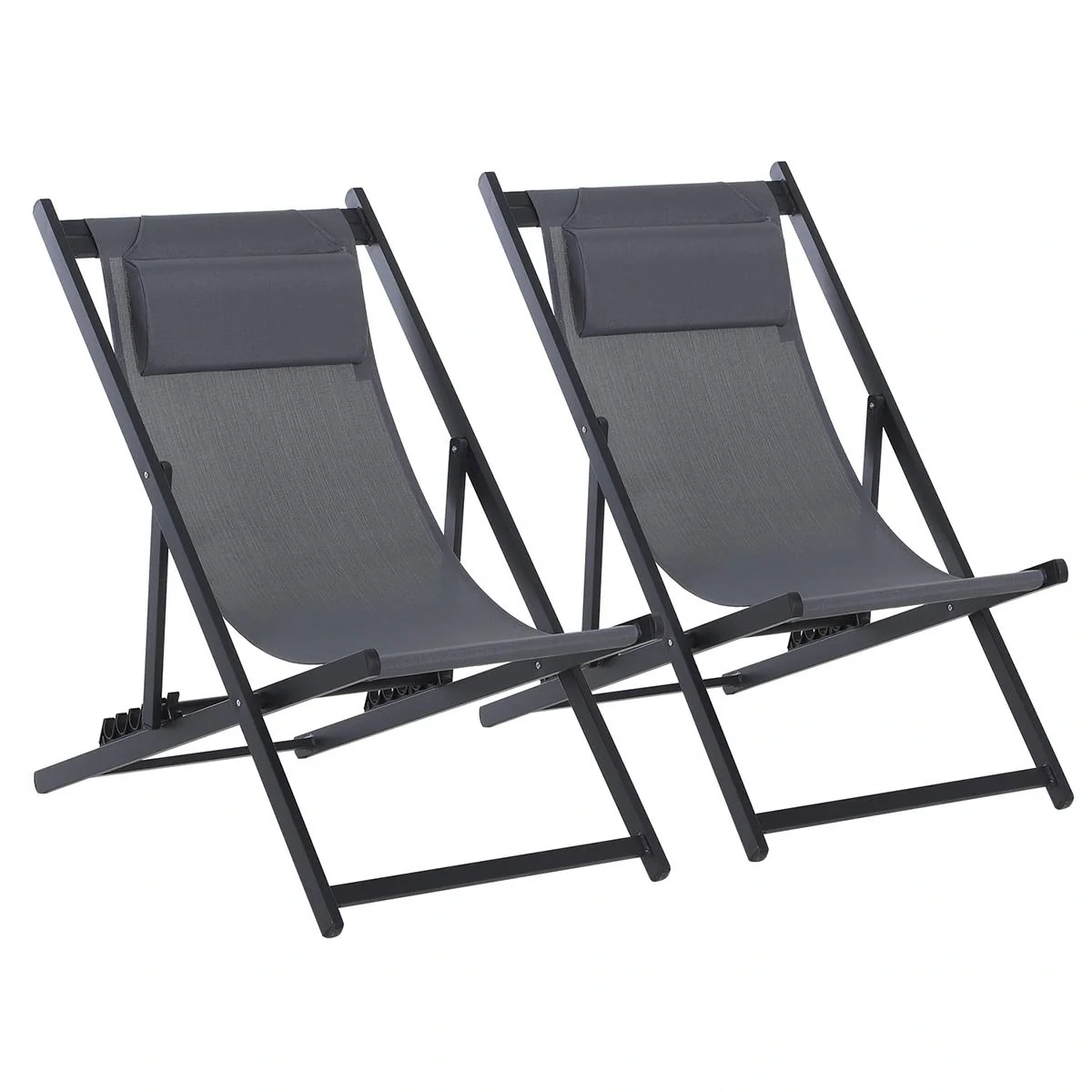 2er-Set Gartenklappstühle Campingstuhl Alu Grau - 1