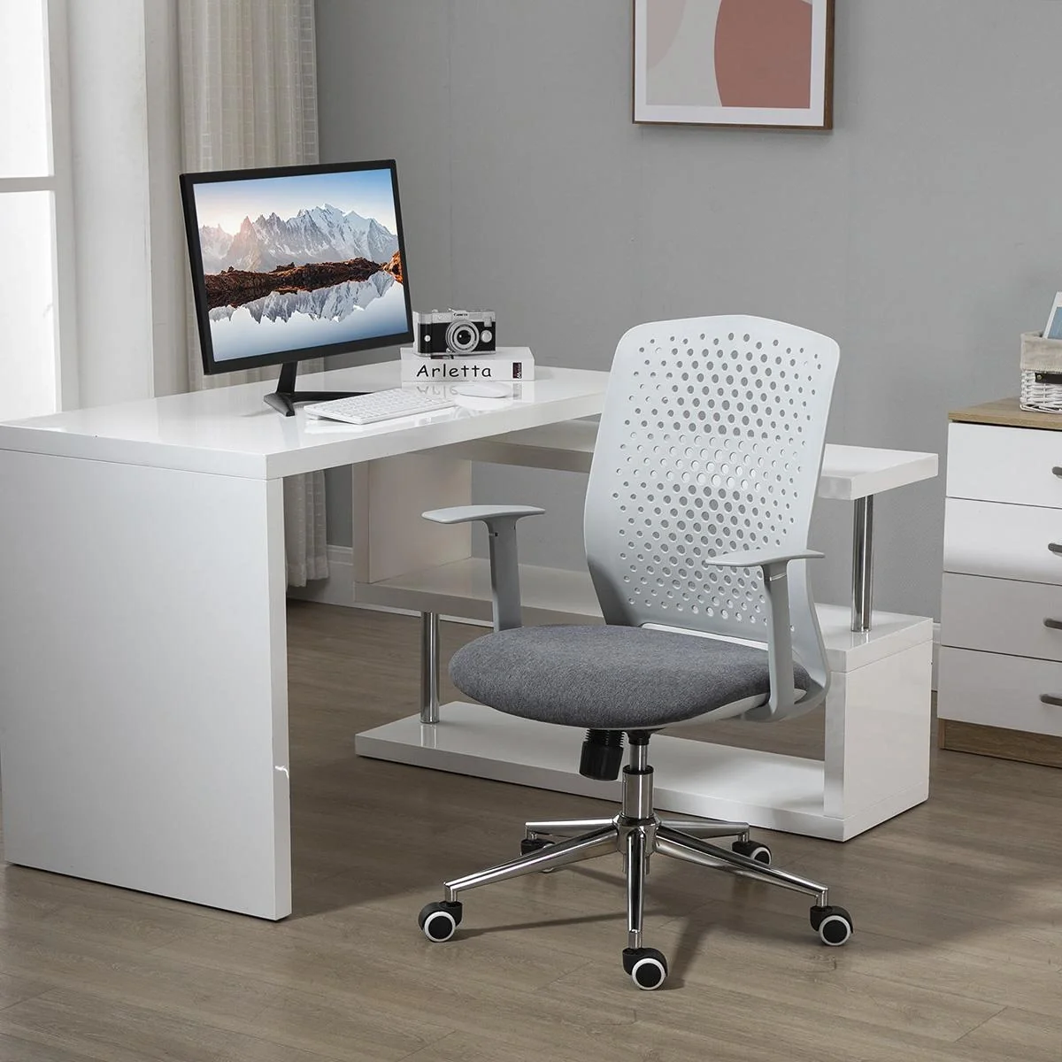 Bürostuhl drehbarer Chefsessel ergonomischer Computer-Arbeitsstuhl mit hoher Rückenlehne und Höhenverstellbar PP-Rückenl - 4