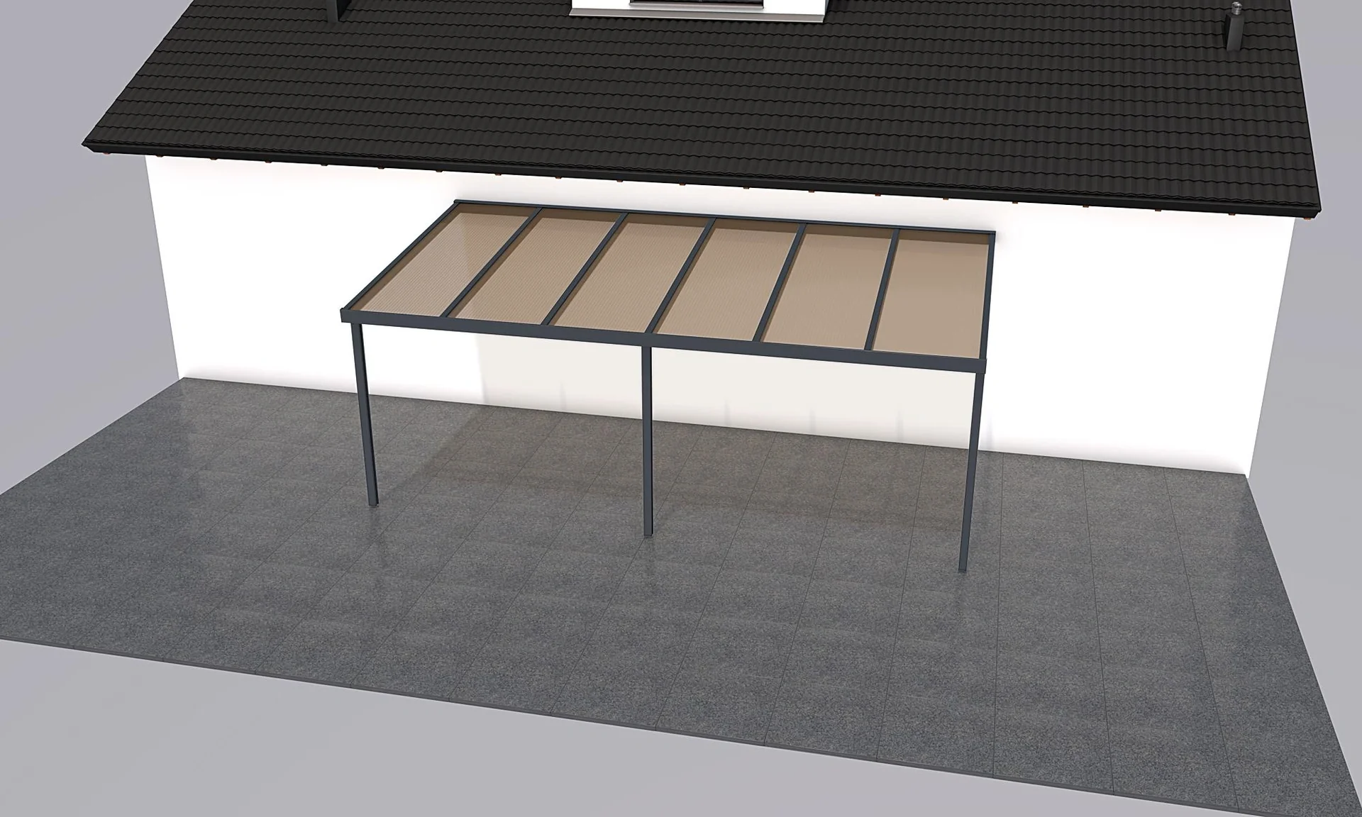 Terrassendach Premium, anthrazit, 6110 x 3060 mm - Acryl Stegplatten 16mm, bronze - 2