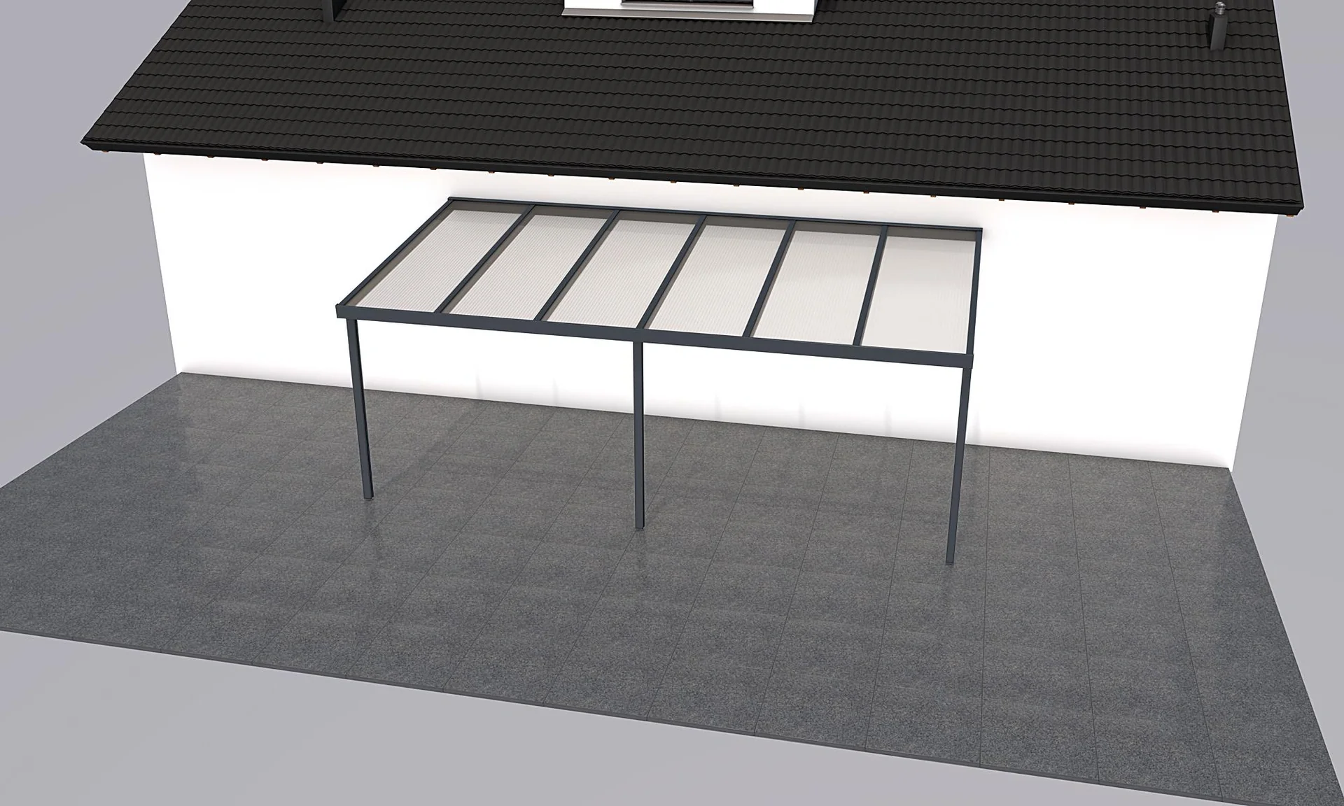 Terrassendach Premium, anthrazit, 6110 x 3060 mm - Acryl Stegplatten 16mm, klar - 1