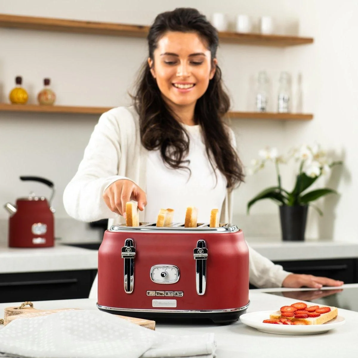 Retro-Toaster - 4-Scheiben-Toaster - Rot - 6