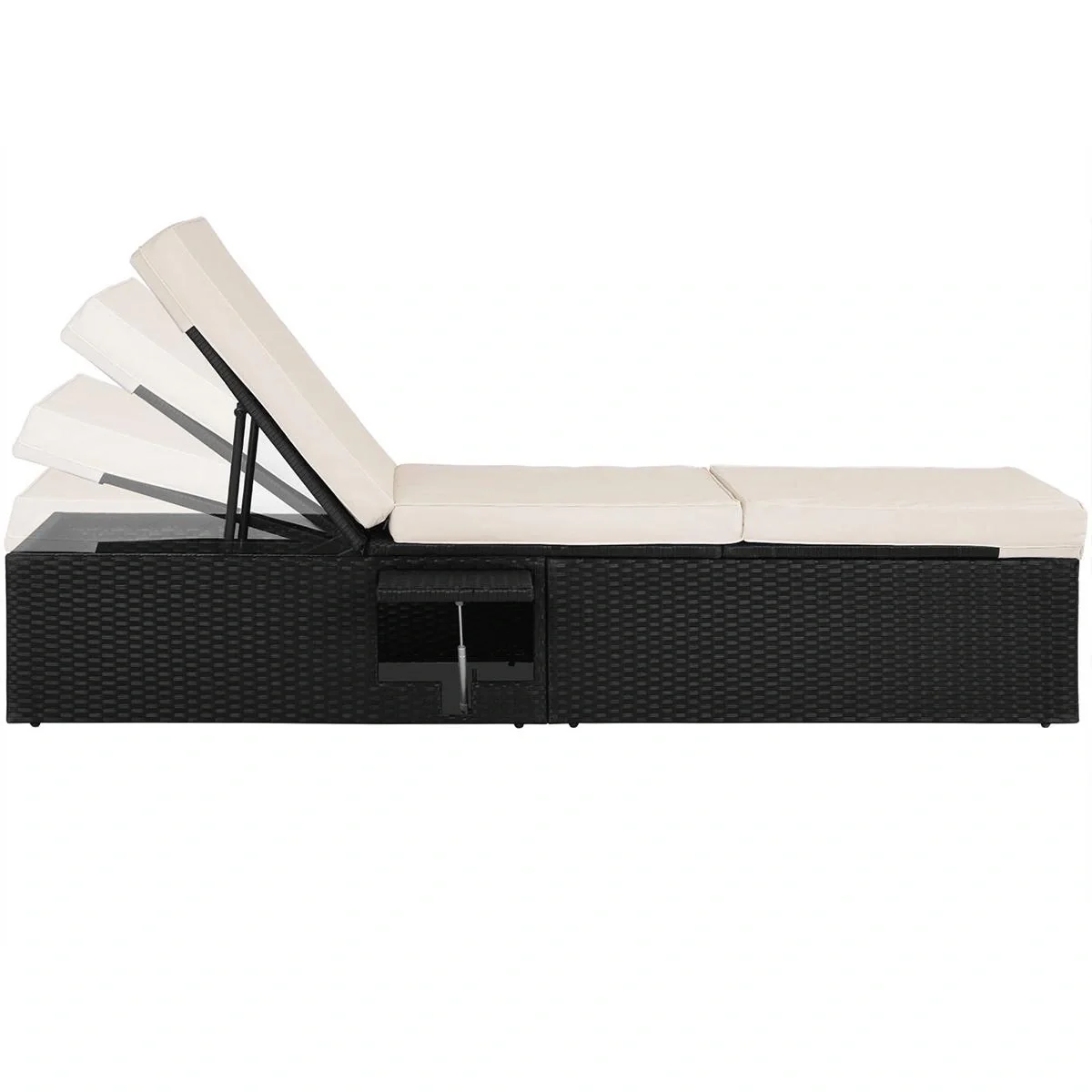 Liege aus Polyrattan schwarz/cremeweiß 195 x 60 x 33cm - 7