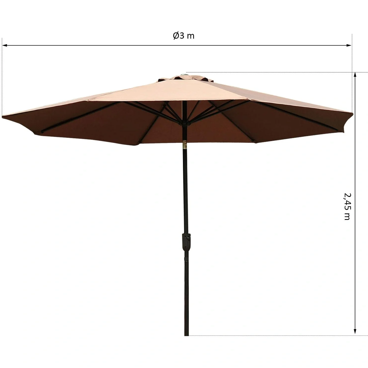 Sonnenschirm Knickschirm Gartenschirm mit Handkurbel Stahl 180/? Polyester Braun Ø3 x 2,45 m - 6