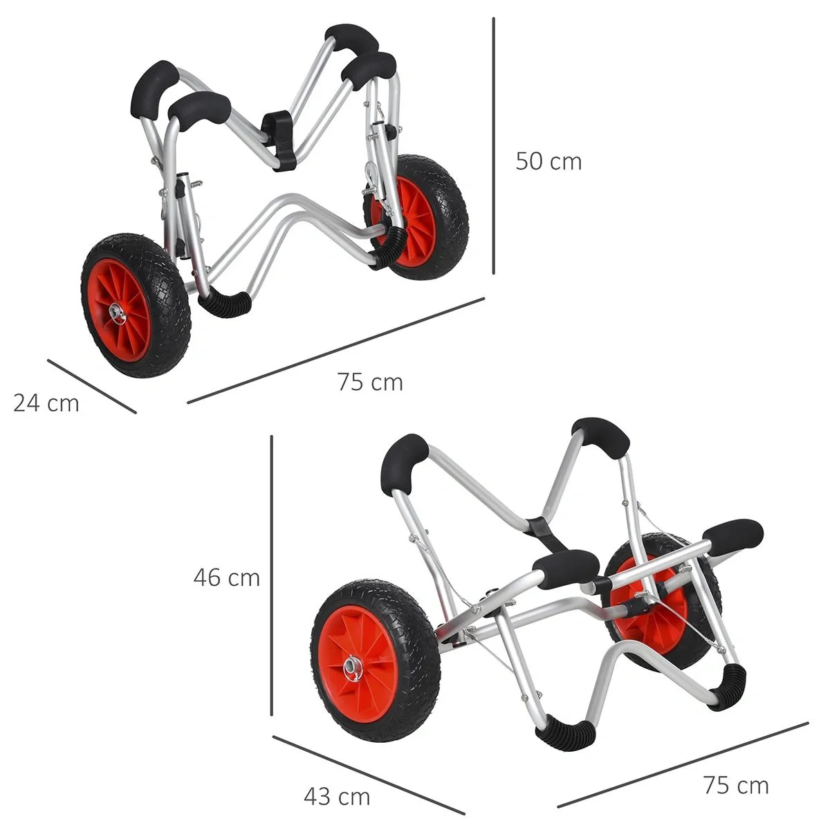 Kajakwagen Alu Bootswagen faltbare transportwagen PU-Reifen Silber 75 kg 75 x 43 x 46 cm - 4