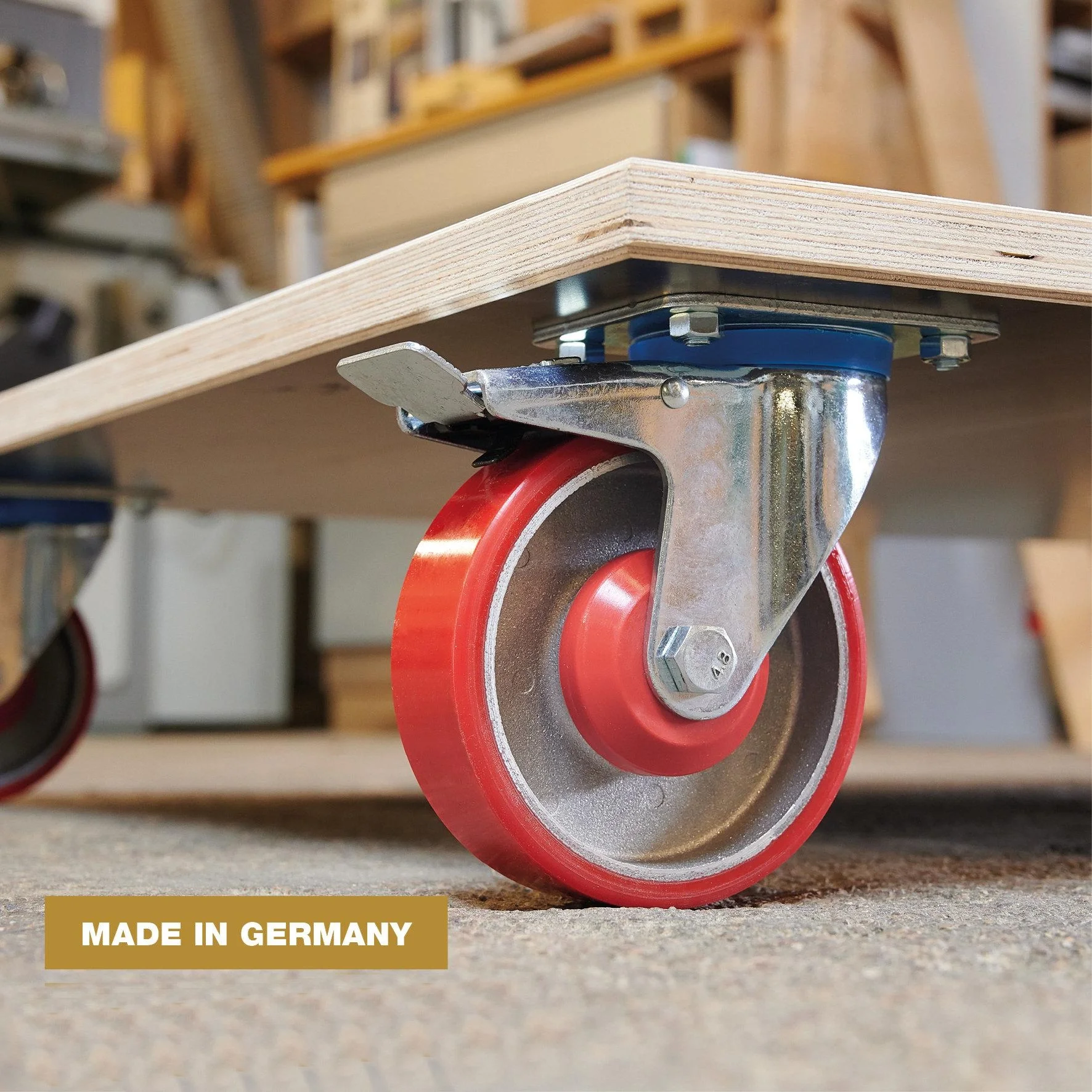 Transporthilfe MM 1349, 120 x 80 x 18 cm, harte Rollen Ø 125 mm Rollenlager, 2 Bremsen, Platte FSC®, Tragkraft 1.000 kg - 8