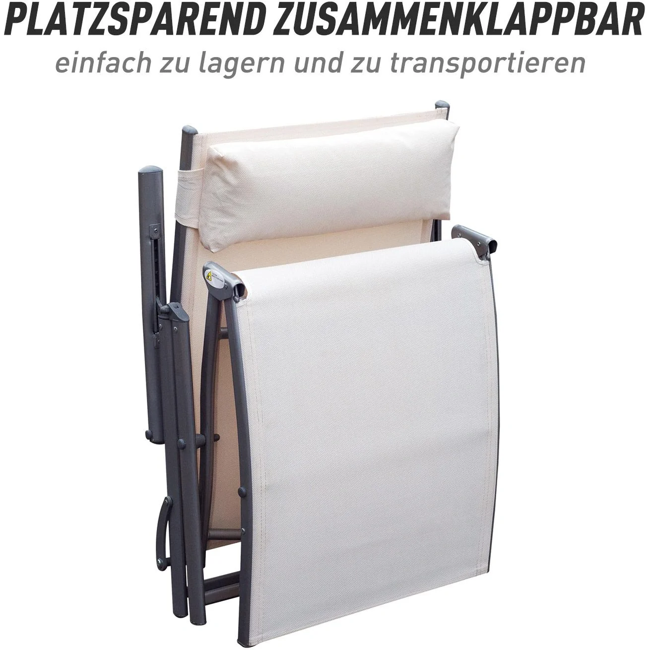 Sonnenliege Strandliege Relaxliege klappbar mit Kissen Cremeweiß 137 x 63,5 x 100,5 cm - 7
