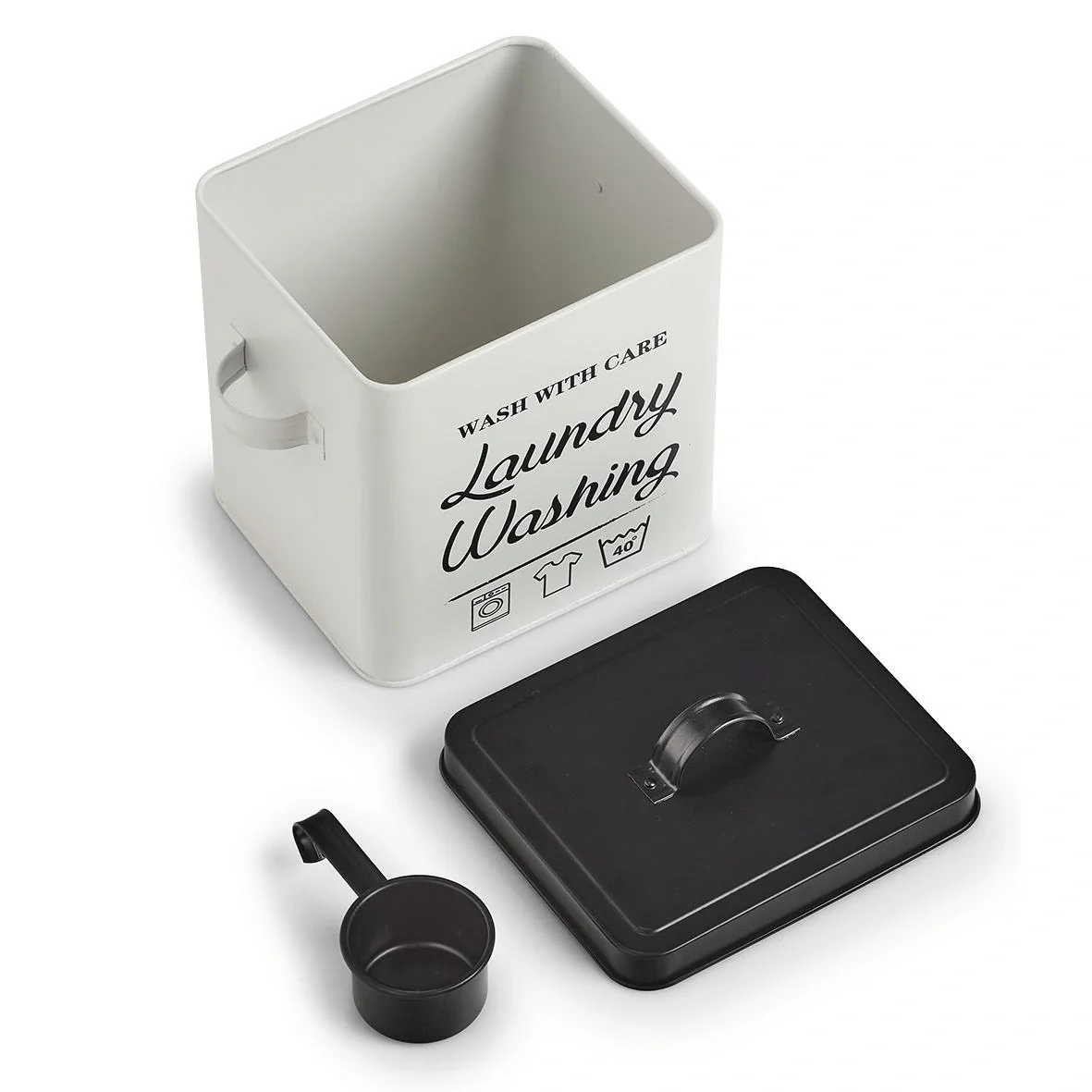 Waschpulver-Box "Laundry", Metall, weiß/schwarz - 3