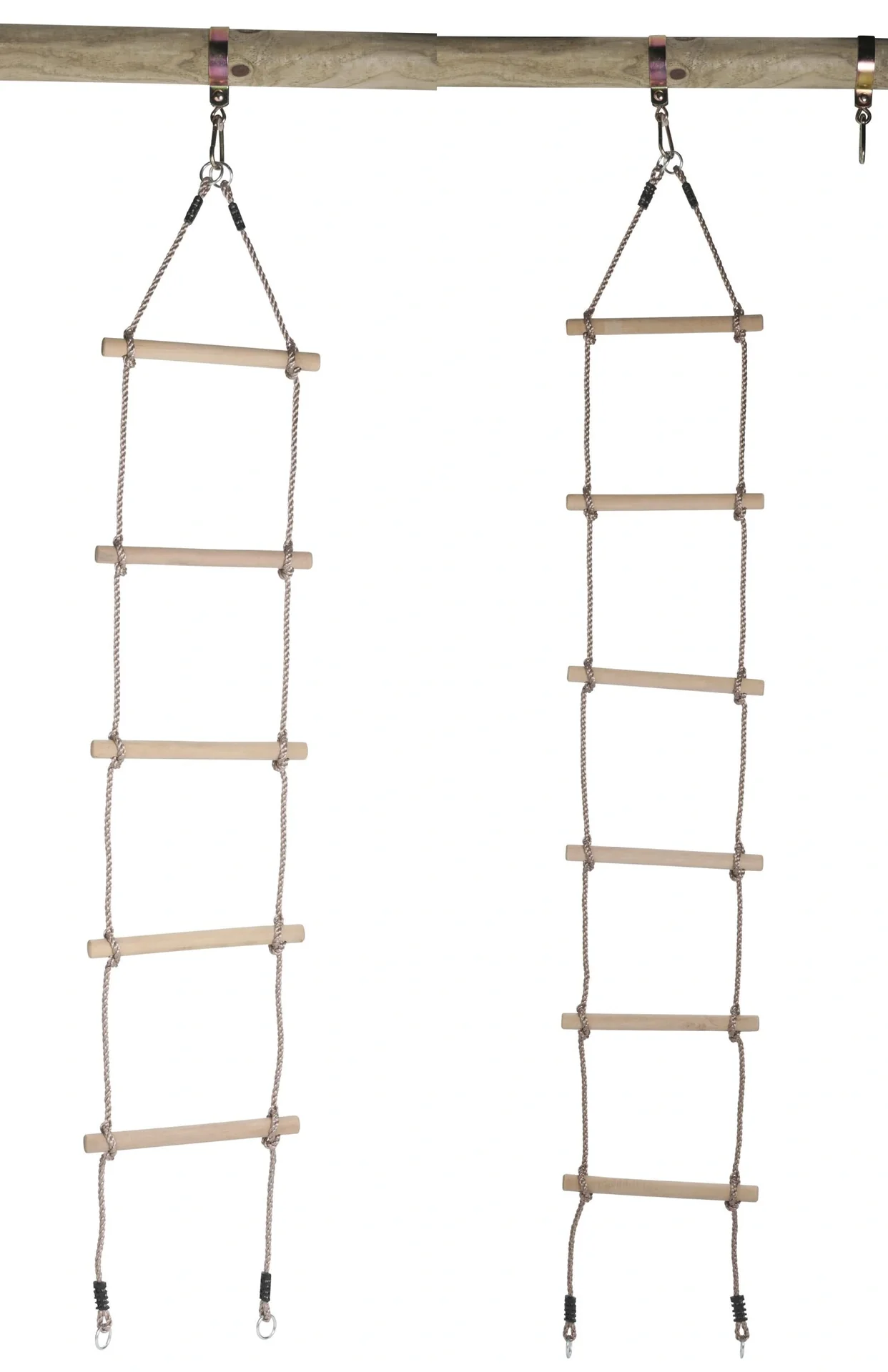 Strickleiter mit 5 Holz-Sprossen und 4 Ringen für eine Schaukel - Höhe von 2,65 m - 2