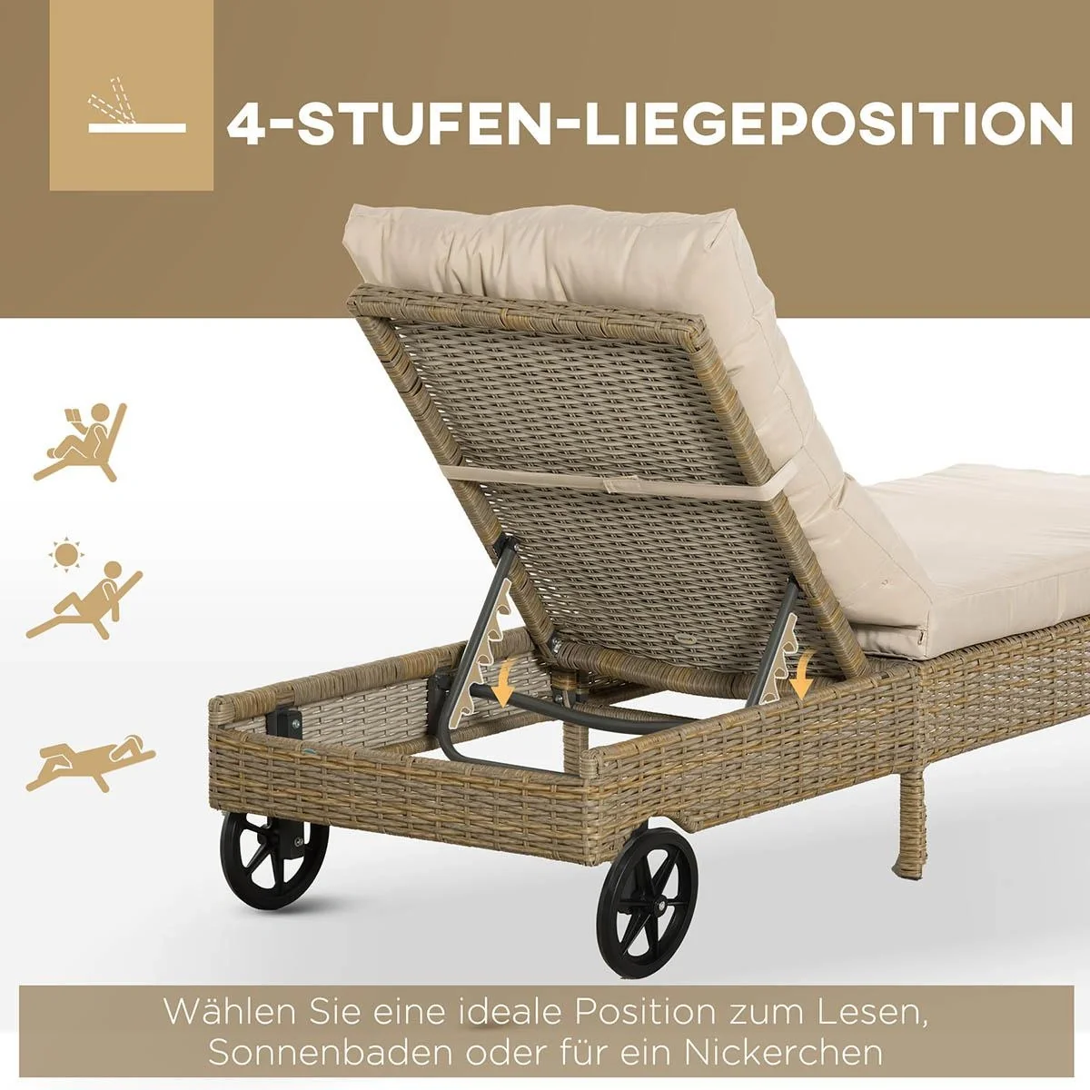 6-teiliges Lounge-Set in Rattanoptik, Metall+Polyester, grau - 6