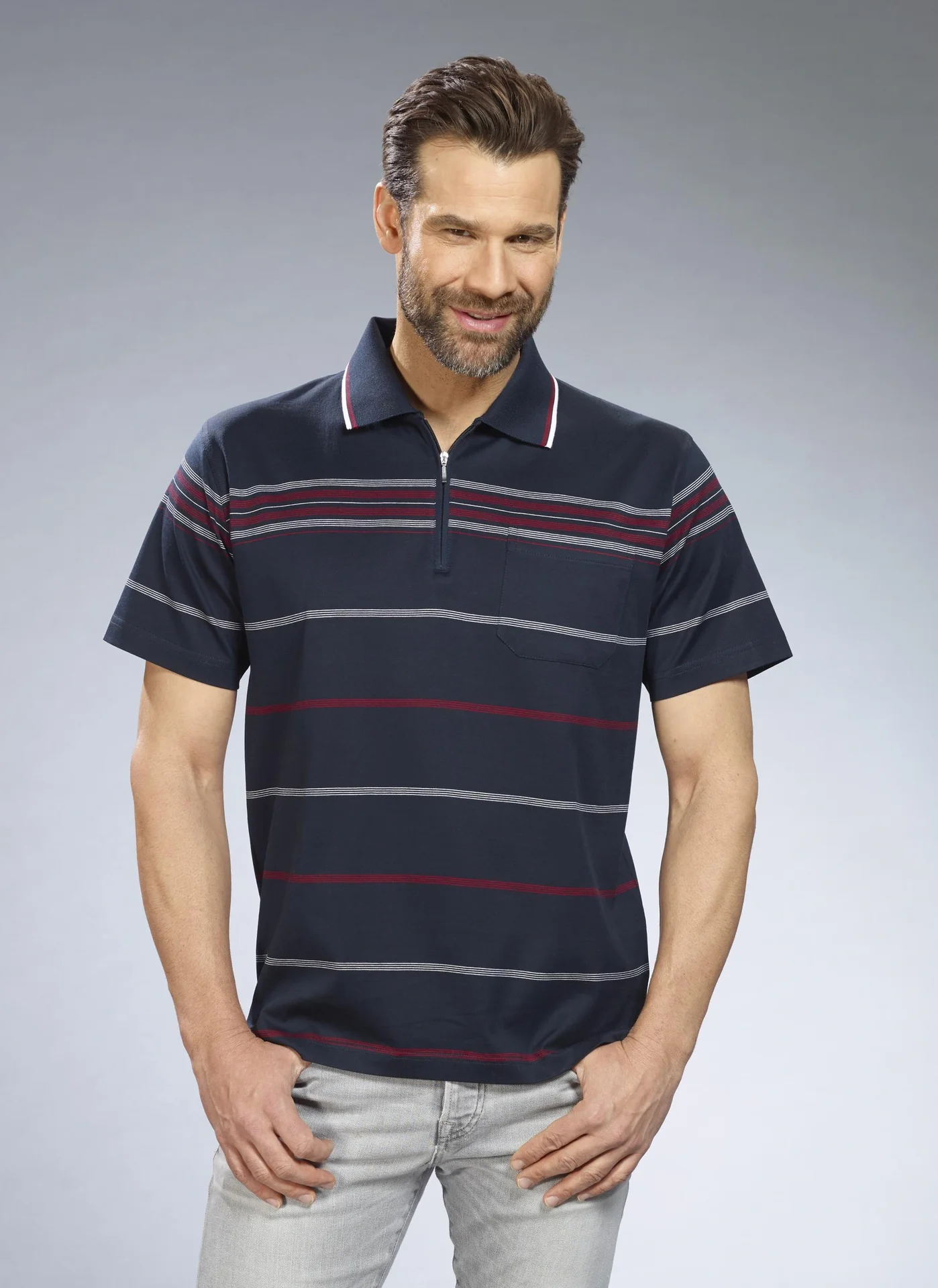 Poloshirt gestreift, Farbe marine, Gr.M - 8