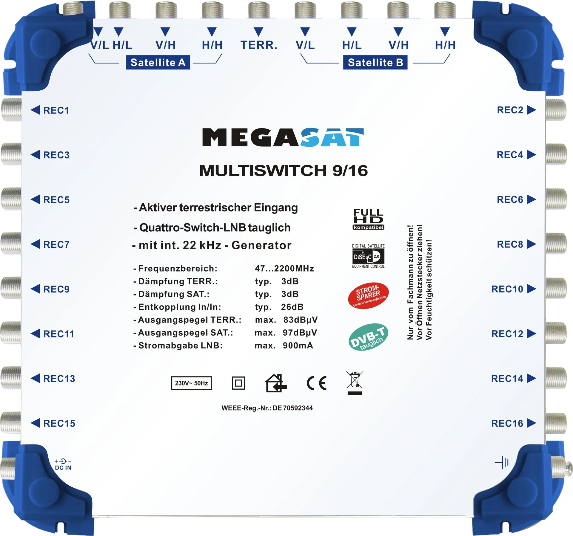 Multischalter 9/16, Profiline - Geeignet für 2 Satelliten bis zu 16 Teilnehmer - 3