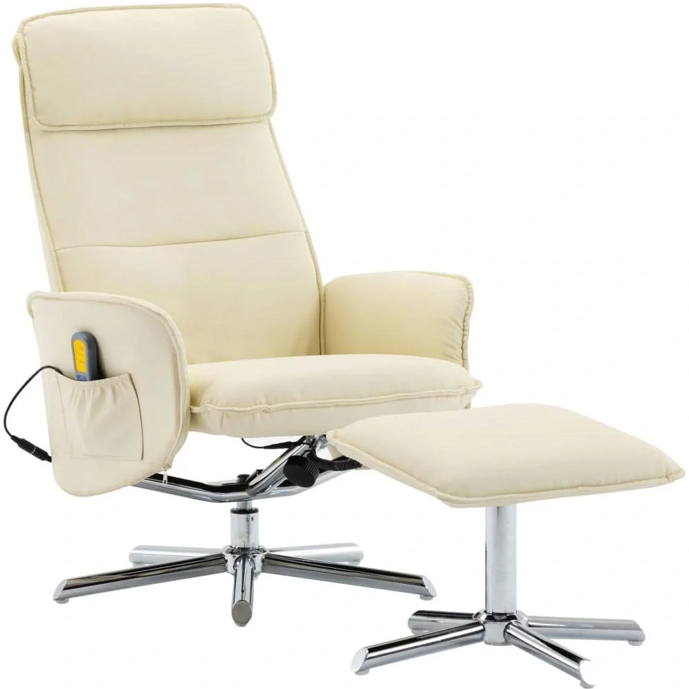 Massagesessel verstellbar mit Fußhocker Kunstleder creme - 7