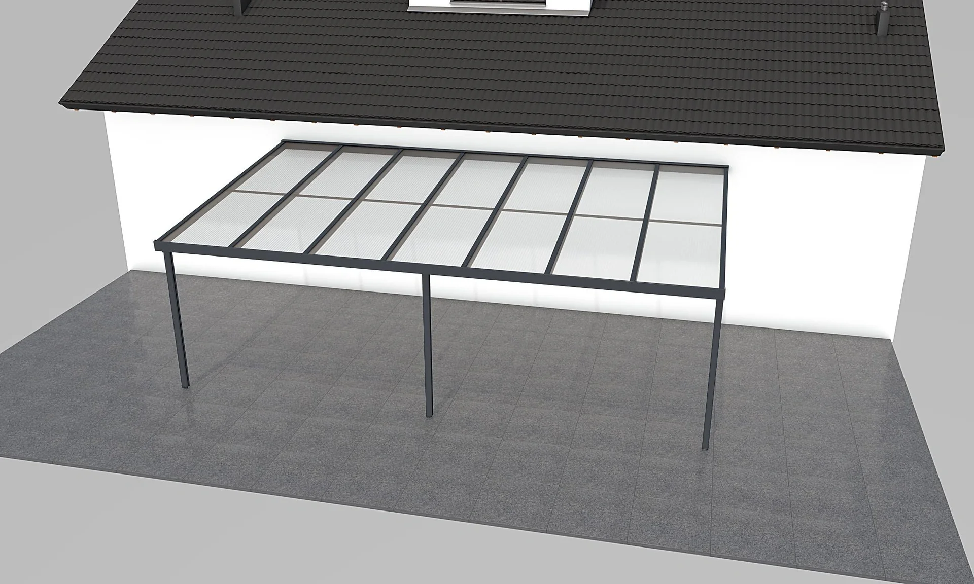 Terrassendach Premium, anthrazit, 7120 x 4060 mm - Polycarbonat Stegplatten 16 mm, klar - 1