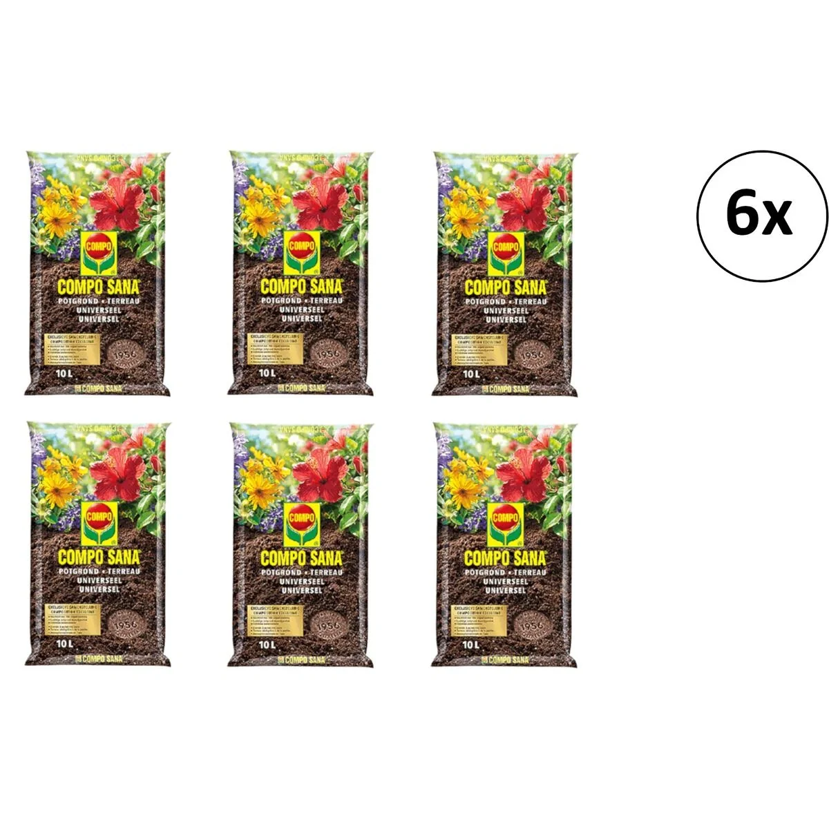Sana 6 Stück 10L Blumenerde - Universal - 100 Tage Betrieb - 2
