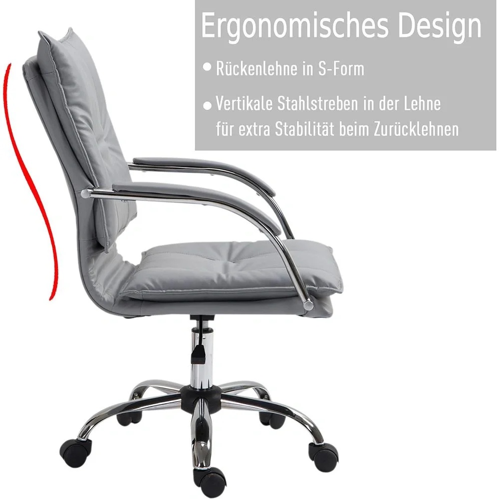Bürostuhl Drehstuhl höhenverstellbar rollbar ergonomisch PU grau 64 x 57 x (91 101) cm - 8