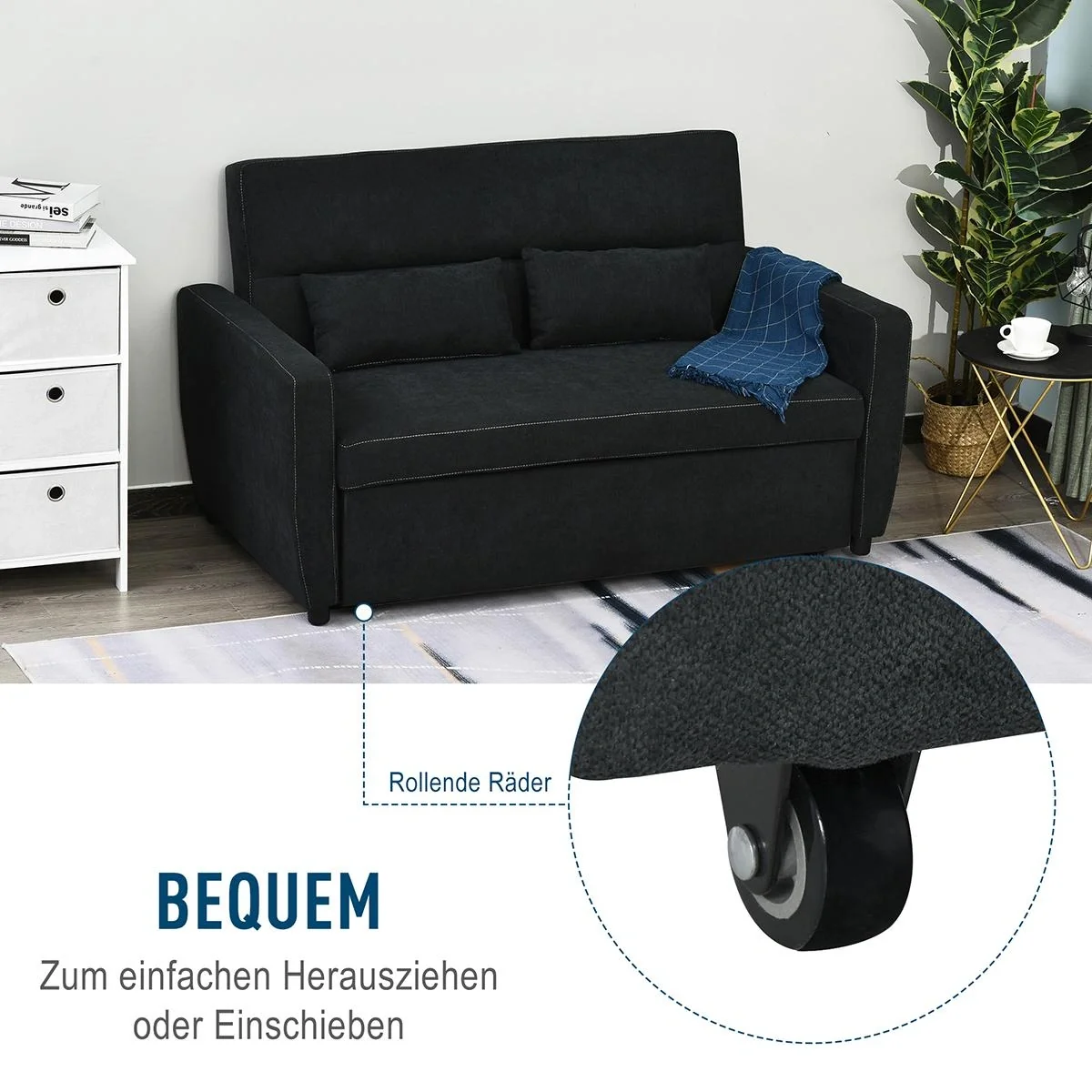 Schlafsofa, Klappsofa, 2-Sitzer Stoffsofa, Verstellbarer Winkel, Dunkelgrau, 148 x 82 x 89 cm - 5