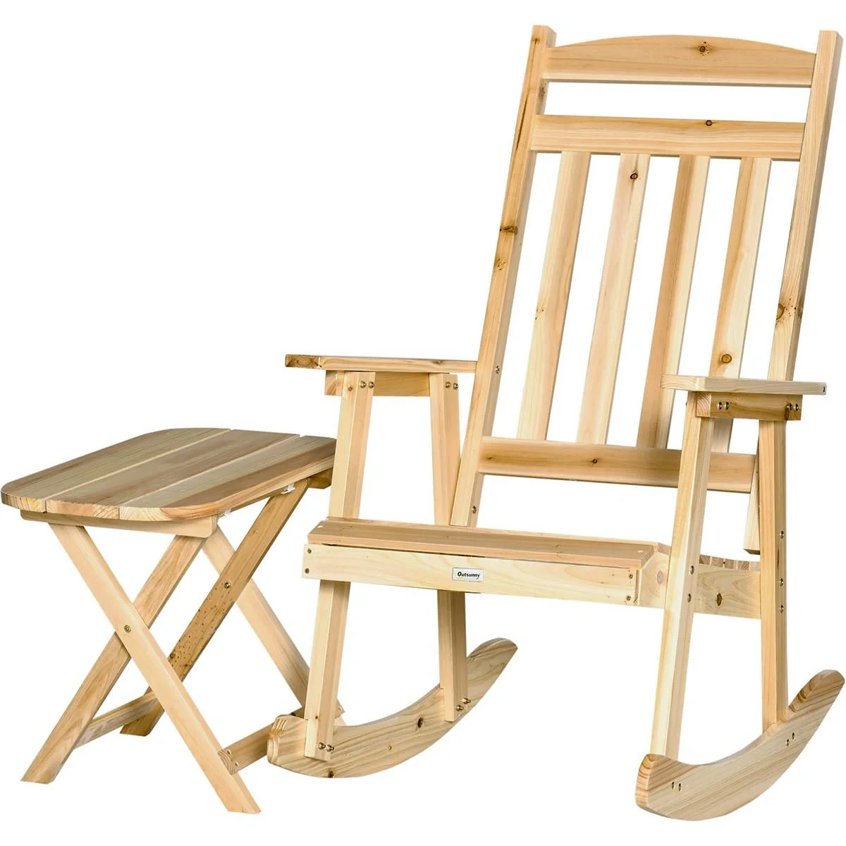 Holzschaukelstuhl mit Beistelltisch 2-teiliges Schaukelstuhlset mit Armlehnen und hoher Rückenlehne - 5
